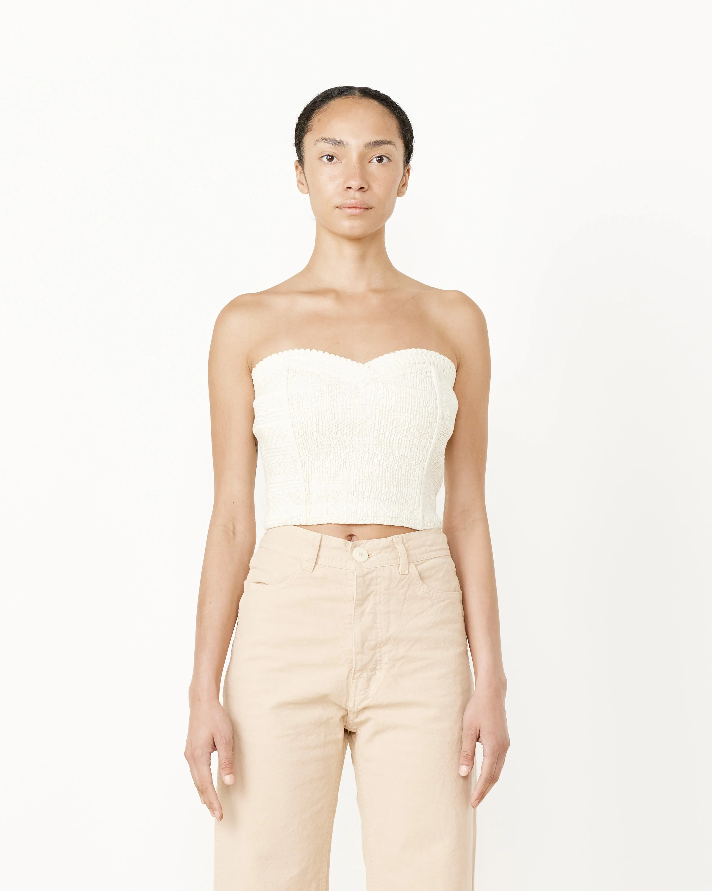 Willa Hand-Smocked Bustier in White