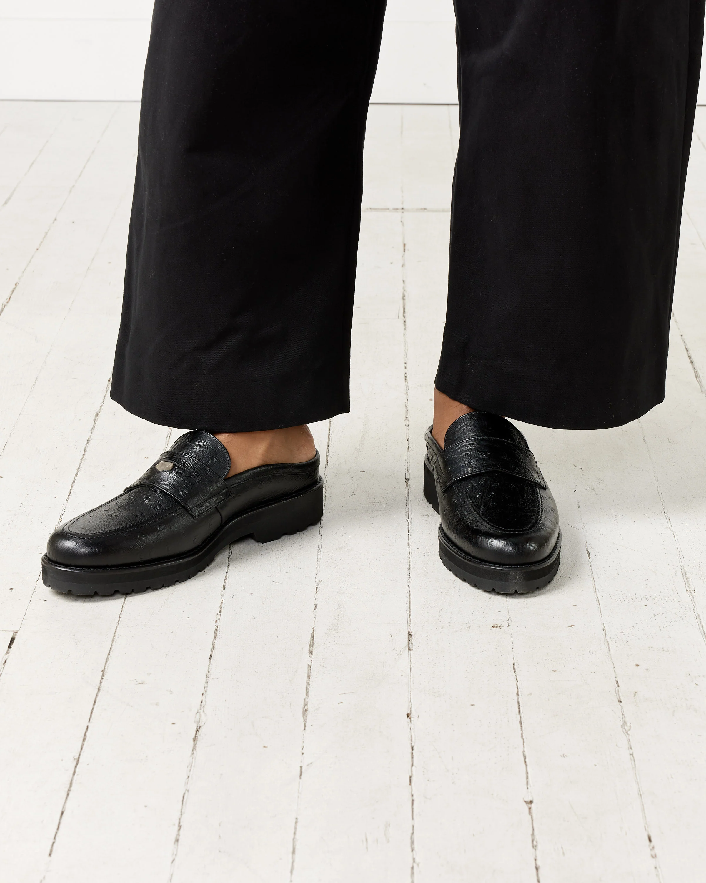 Coin Loafer Mule in Ostrich Black - Image 2