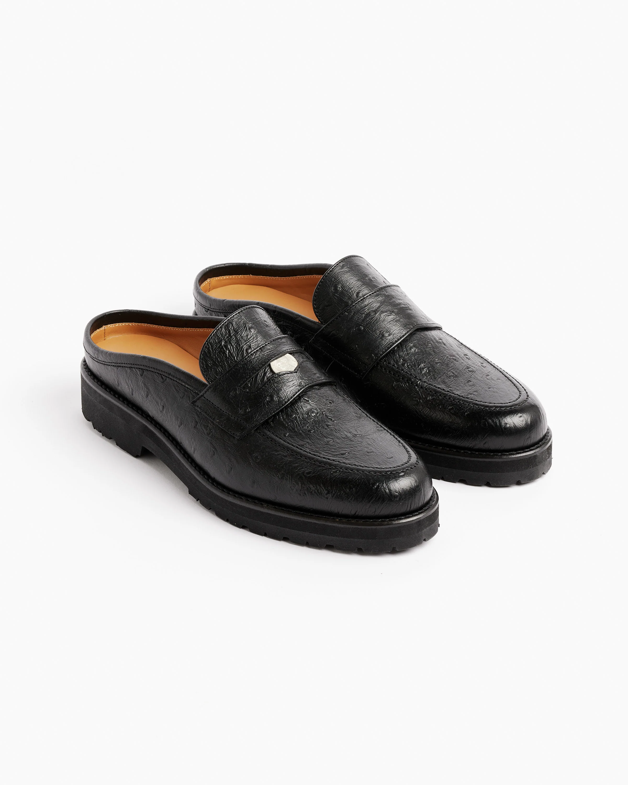 Coin Loafer Mule in Ostrich Black - Image 3