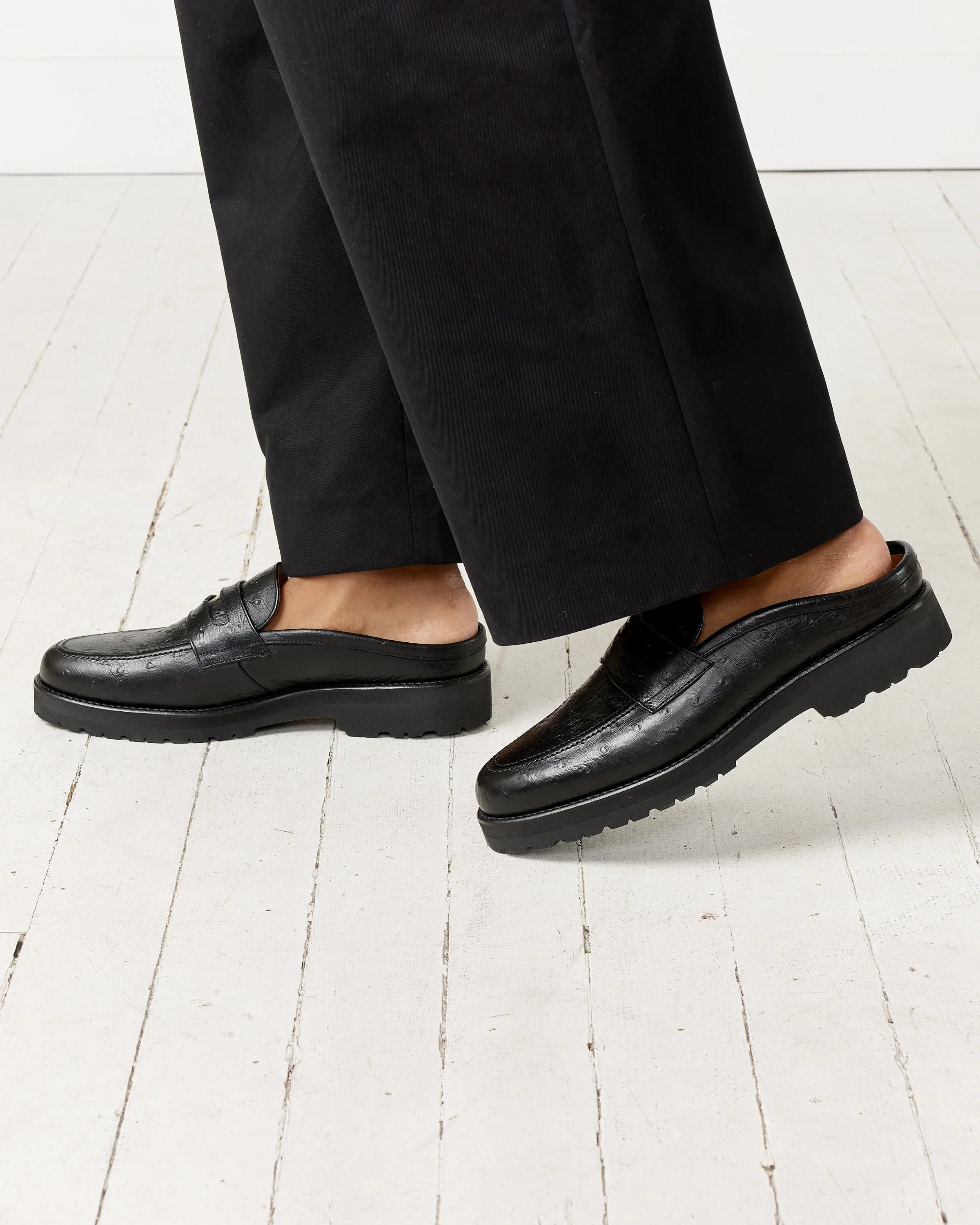 Coin Loafer Mule in Ostrich Black - Image 4
