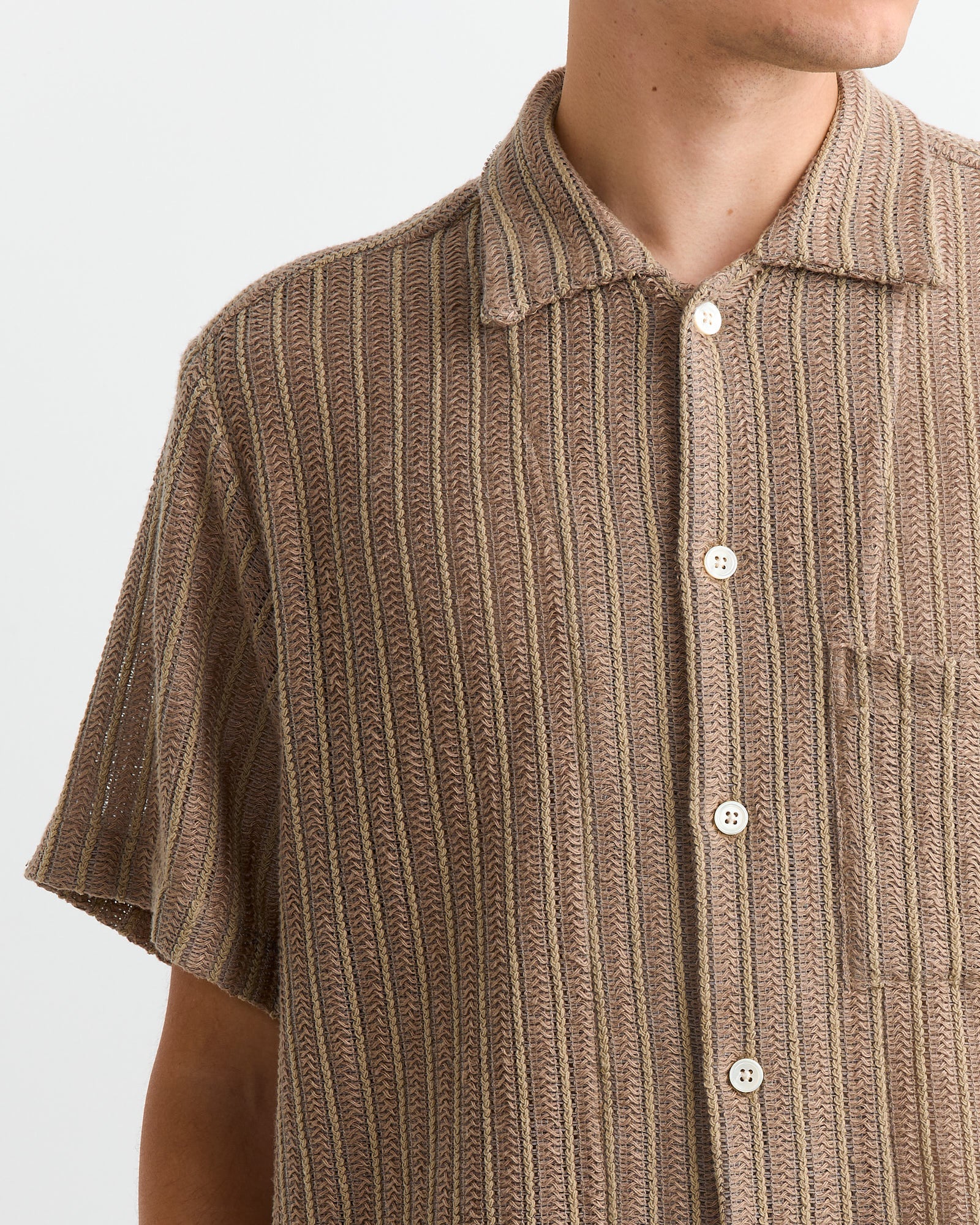 Acoustic Shirt in Cotton/Linen Mesh Tan - Image 4