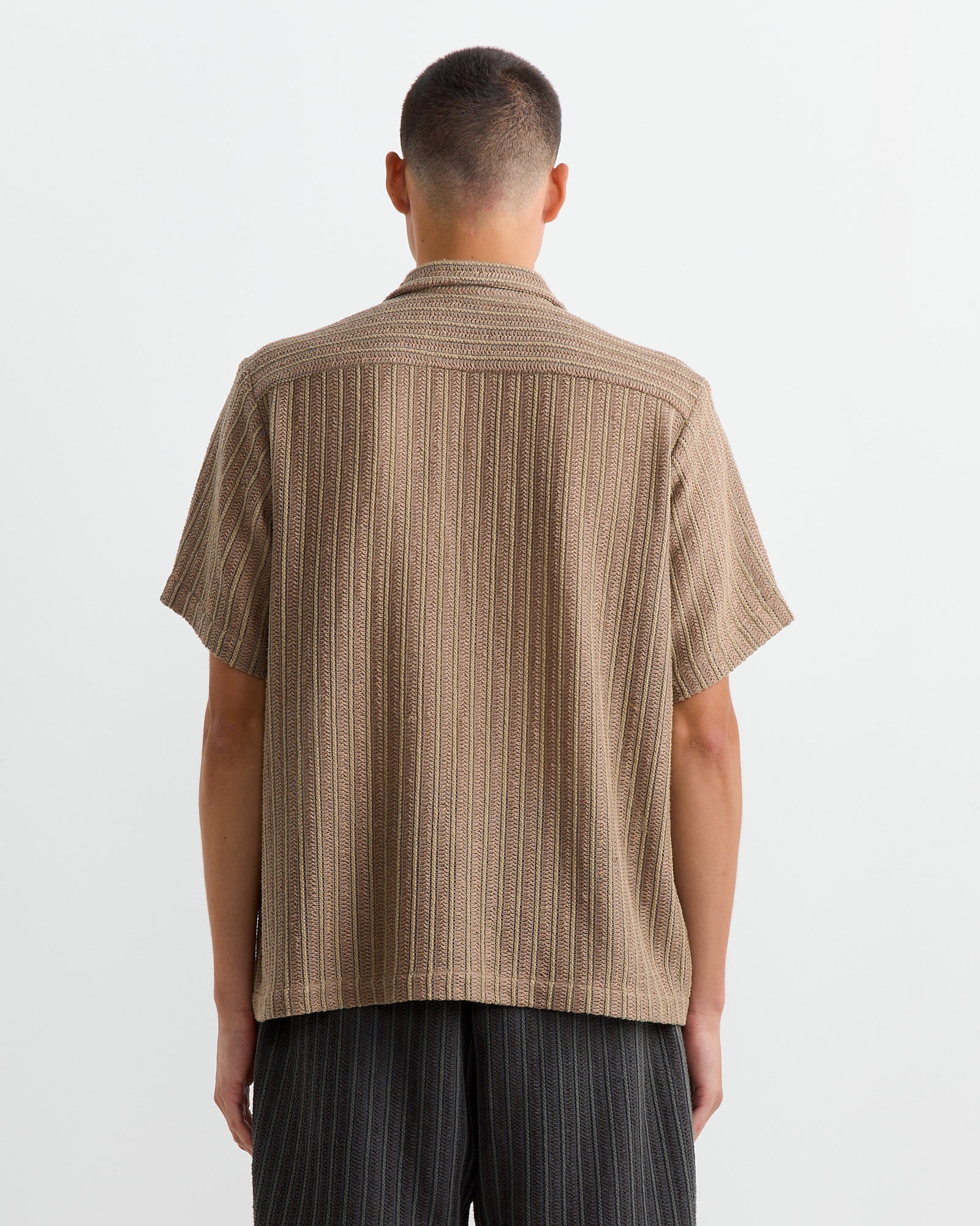 Acoustic Shirt in Cotton/Linen Mesh Tan - Image 5