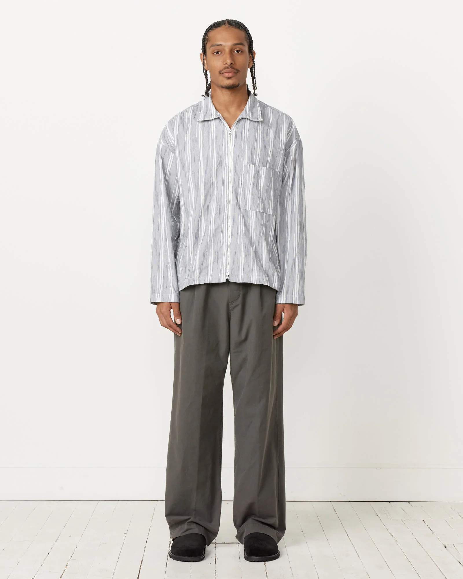 Enzo Shirt Wrinkle Stripe in Grey - Image 2