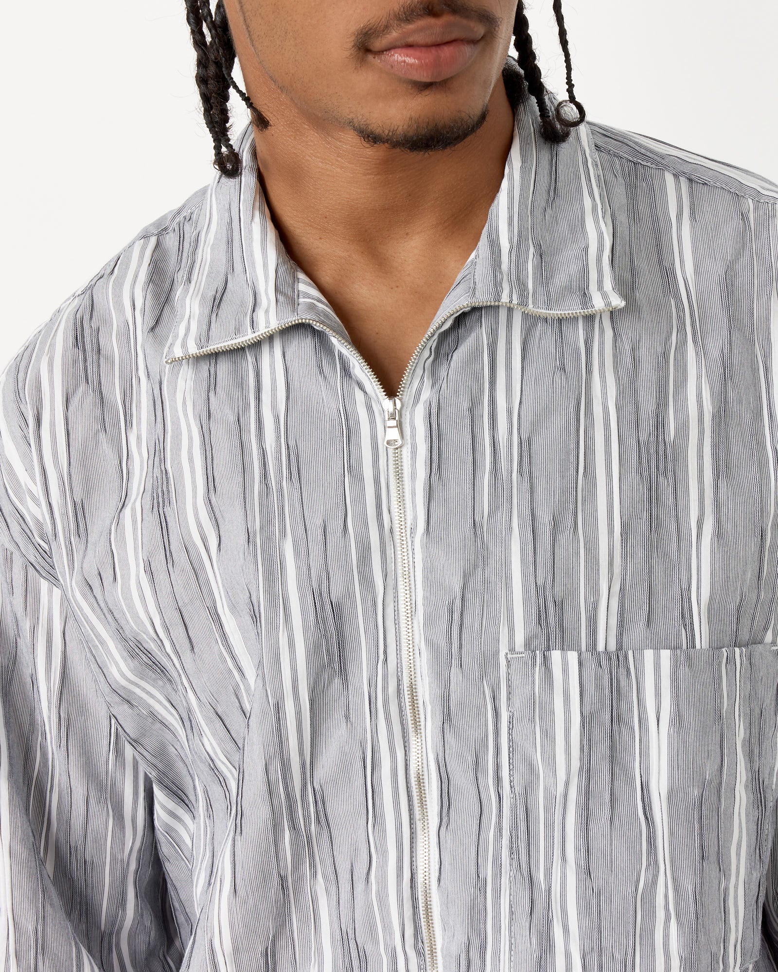 Enzo Shirt Wrinkle Stripe in Grey - Image 4