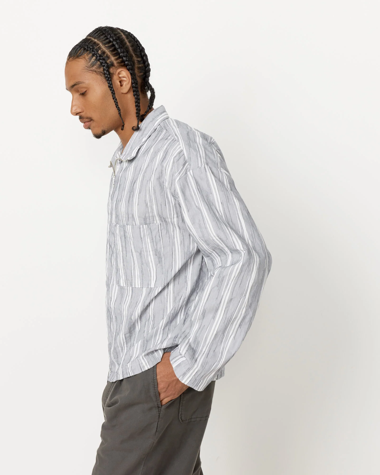 Enzo Shirt Wrinkle Stripe in Grey - Image 5