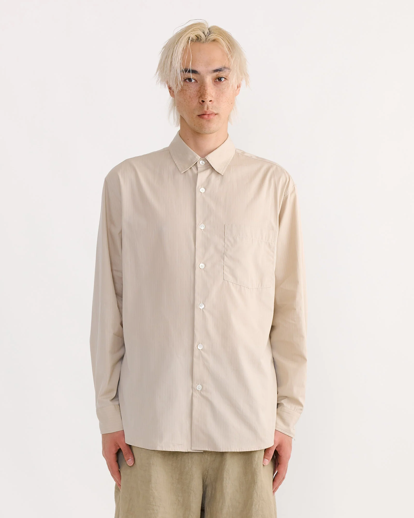 Routine Shirt in Striped Poplin Beige
