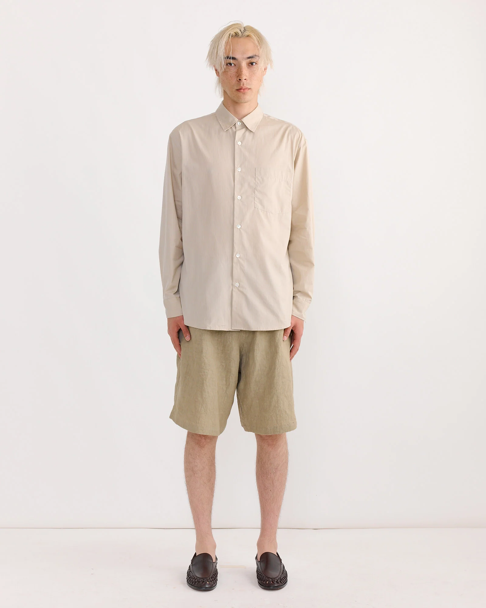 Routine Shirt in Striped Poplin Beige - Image 2