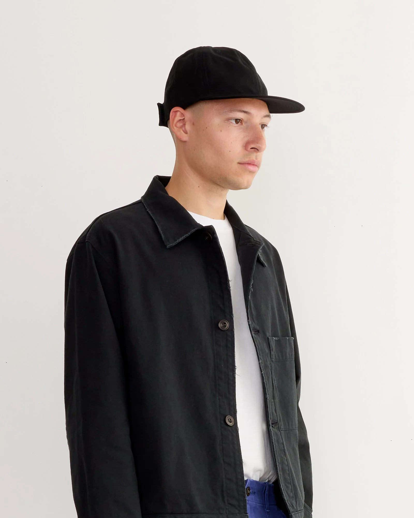 Velcro Back Cap in French Cotton Twill Black - Image 2
