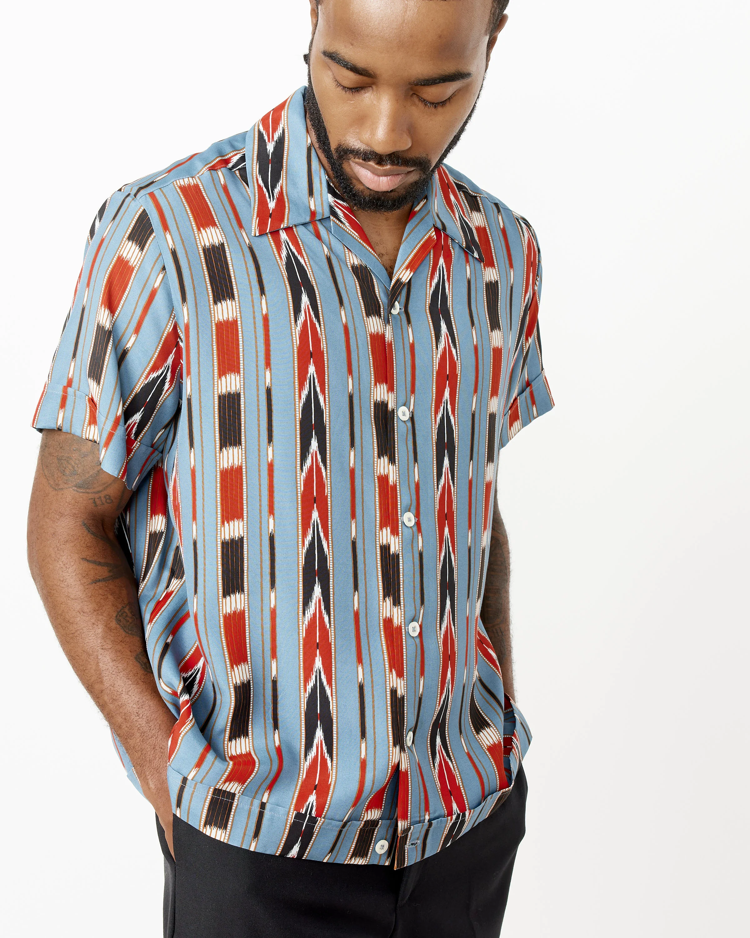 Rayon Beaded Stripe Zach Short Sleeve Shirt - Image 8
