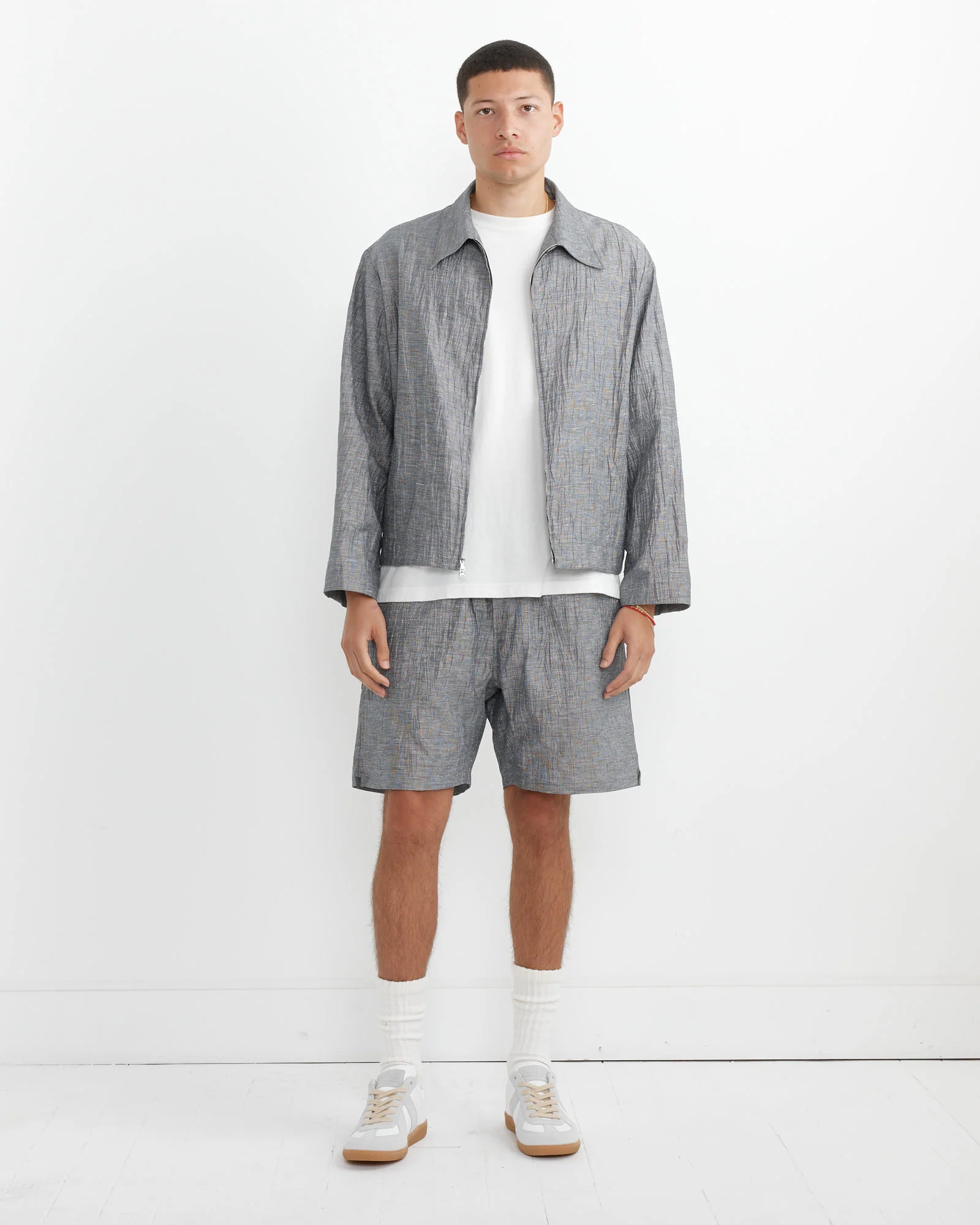 Zip Jacket Crinkle Check in Black/White - Image 2