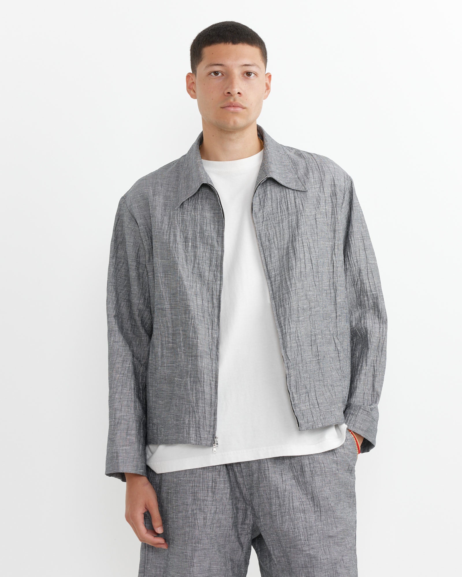 Zip Jacket Crinkle Check in Black/White - Image 8