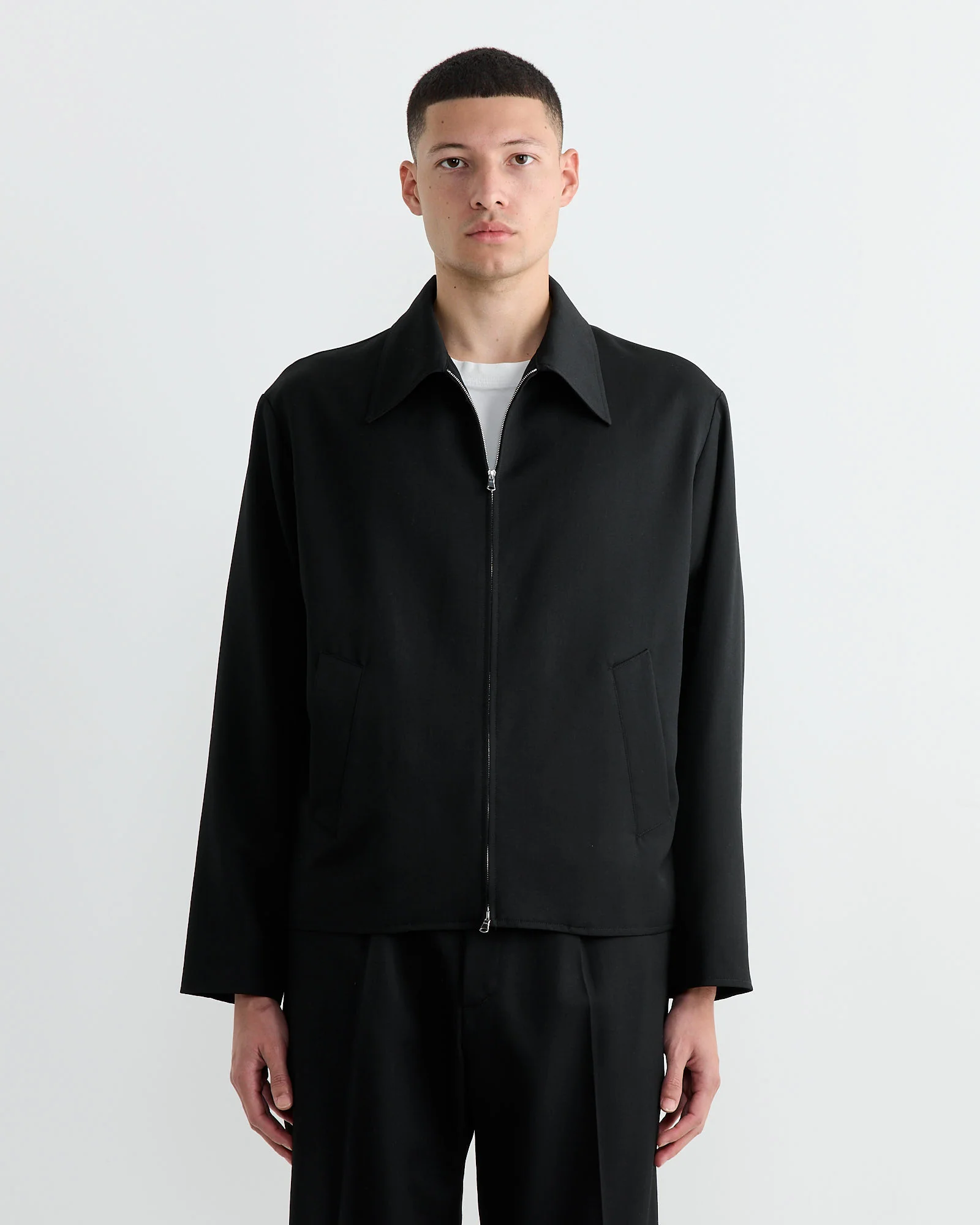 Zip Jacket Wool Gabardine in Black
