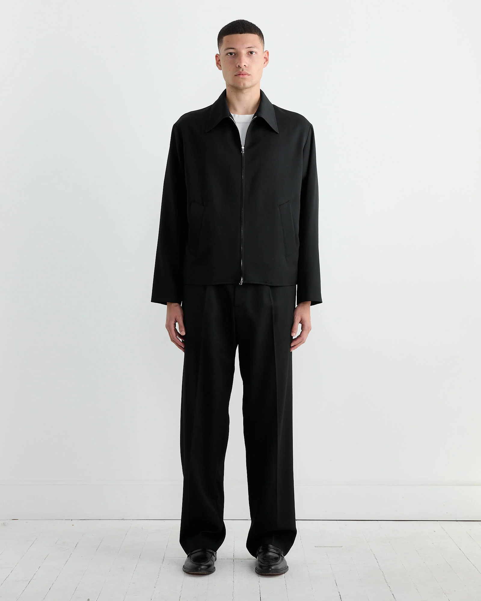 Zip Jacket Wool Gabardine in Black - Image 2