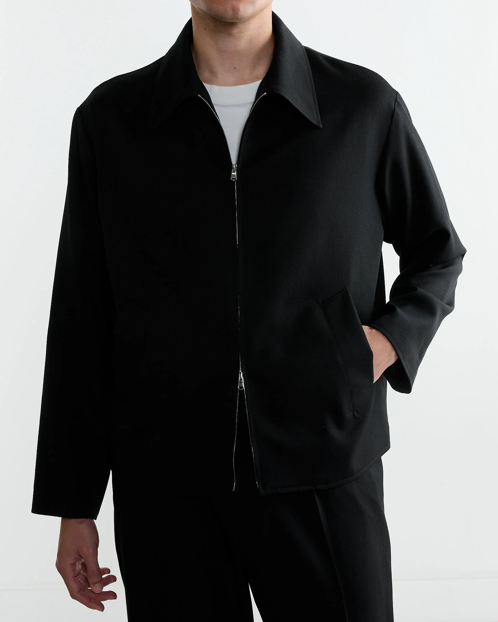 Zip Jacket Wool Gabardine in Black - Image 3