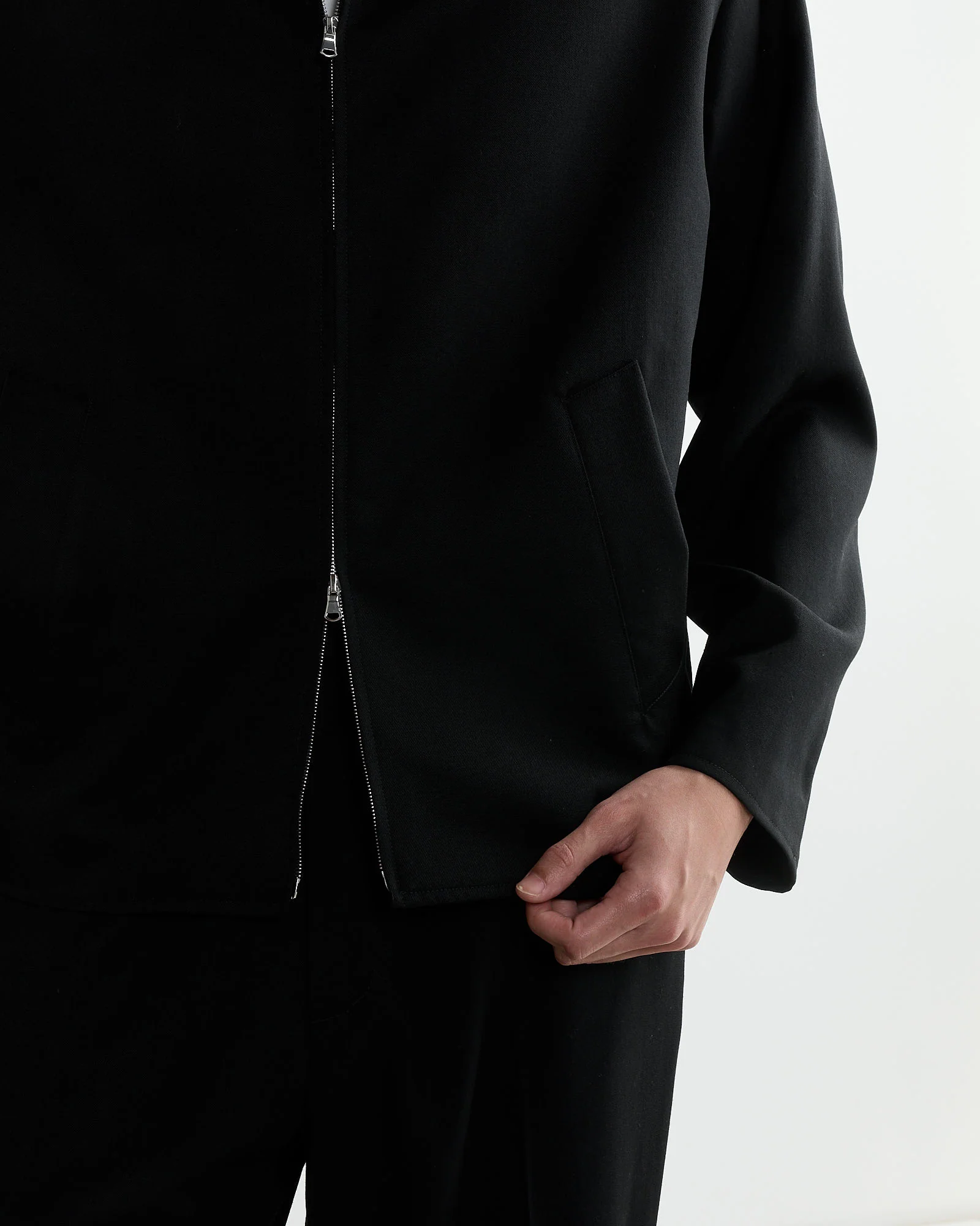 Zip Jacket Wool Gabardine in Black - Image 4