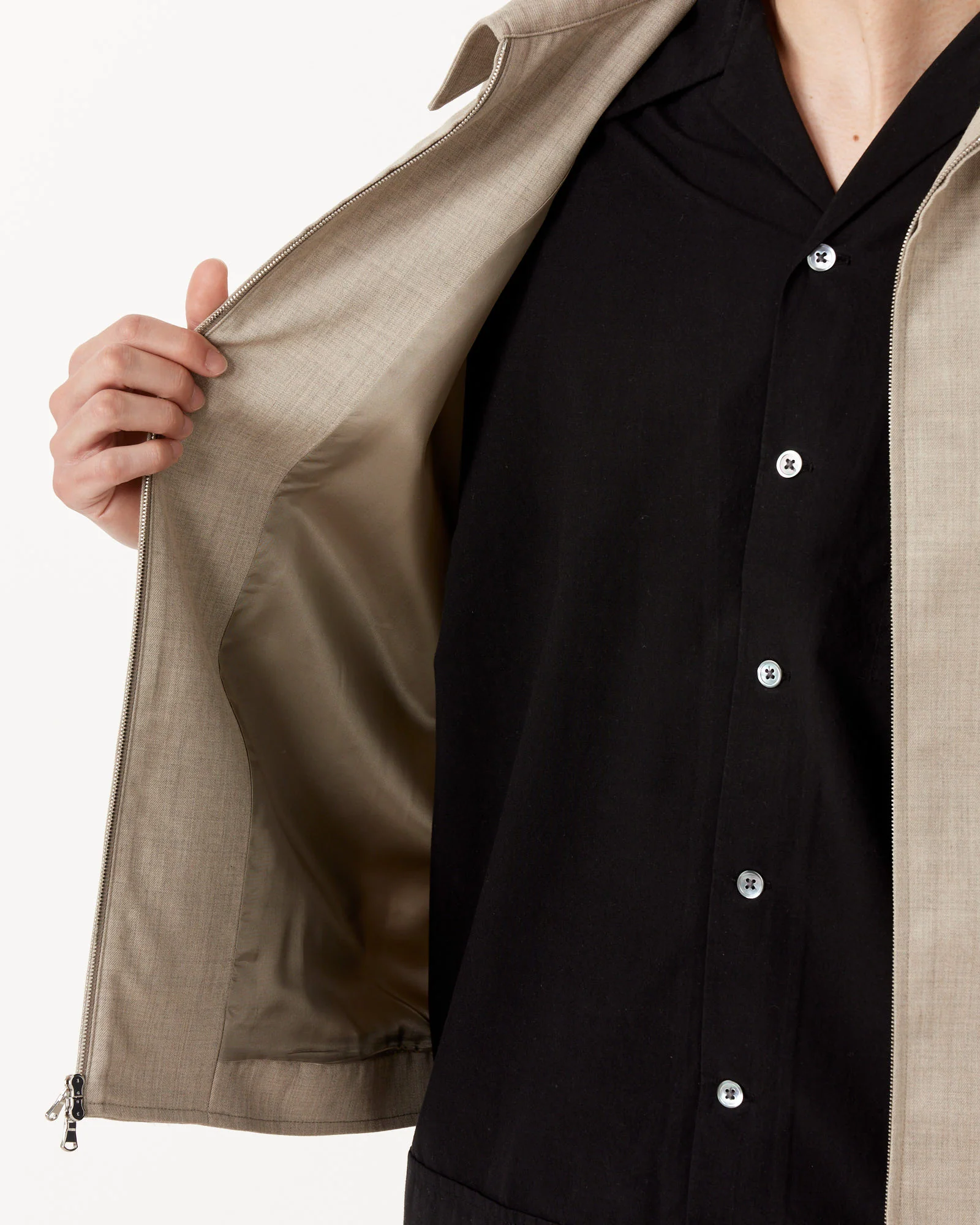 Zip Jacket Wool Gabardine in Greige - Image 4