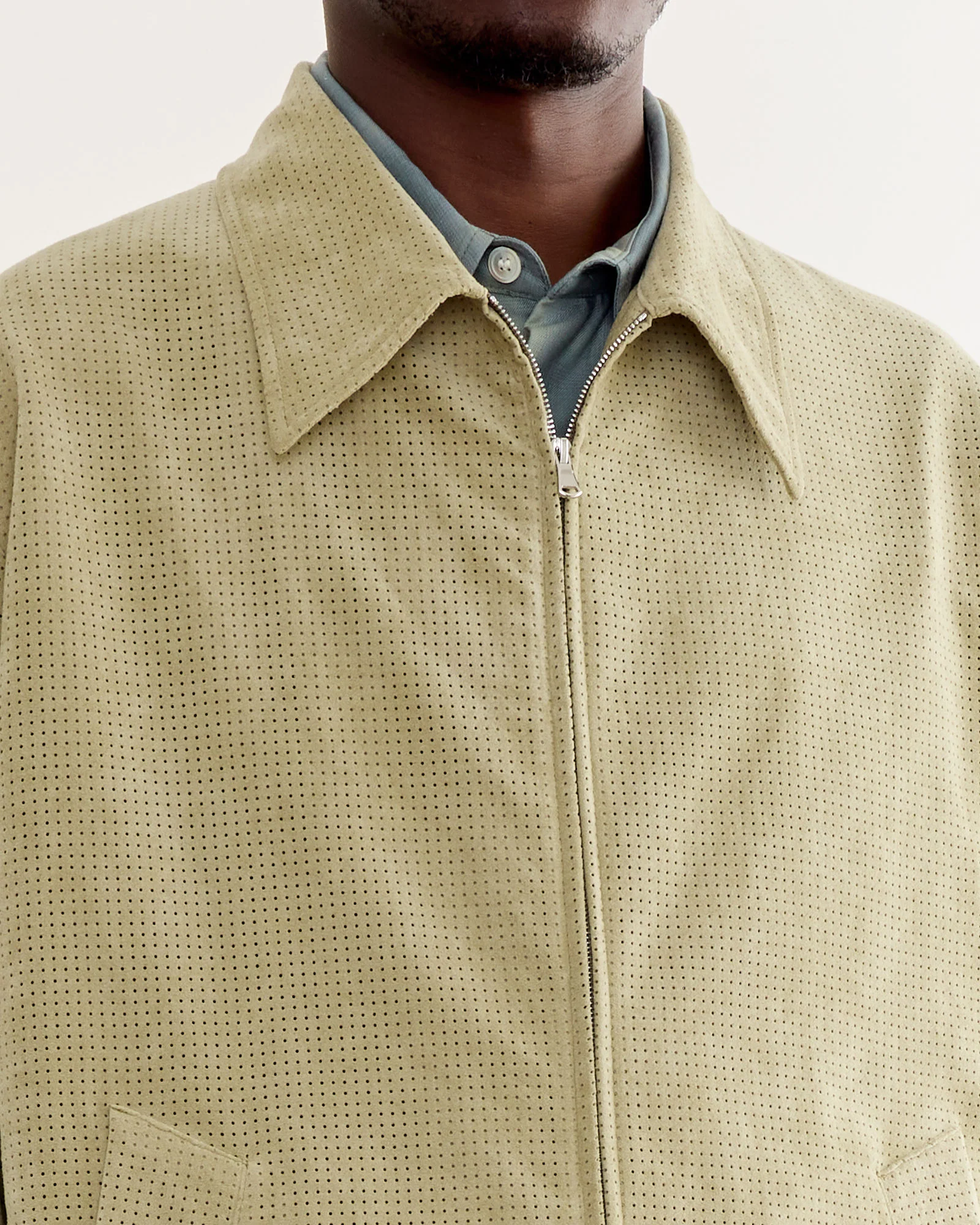 Zip Jacket in Perforated Suede Sand - Image 3