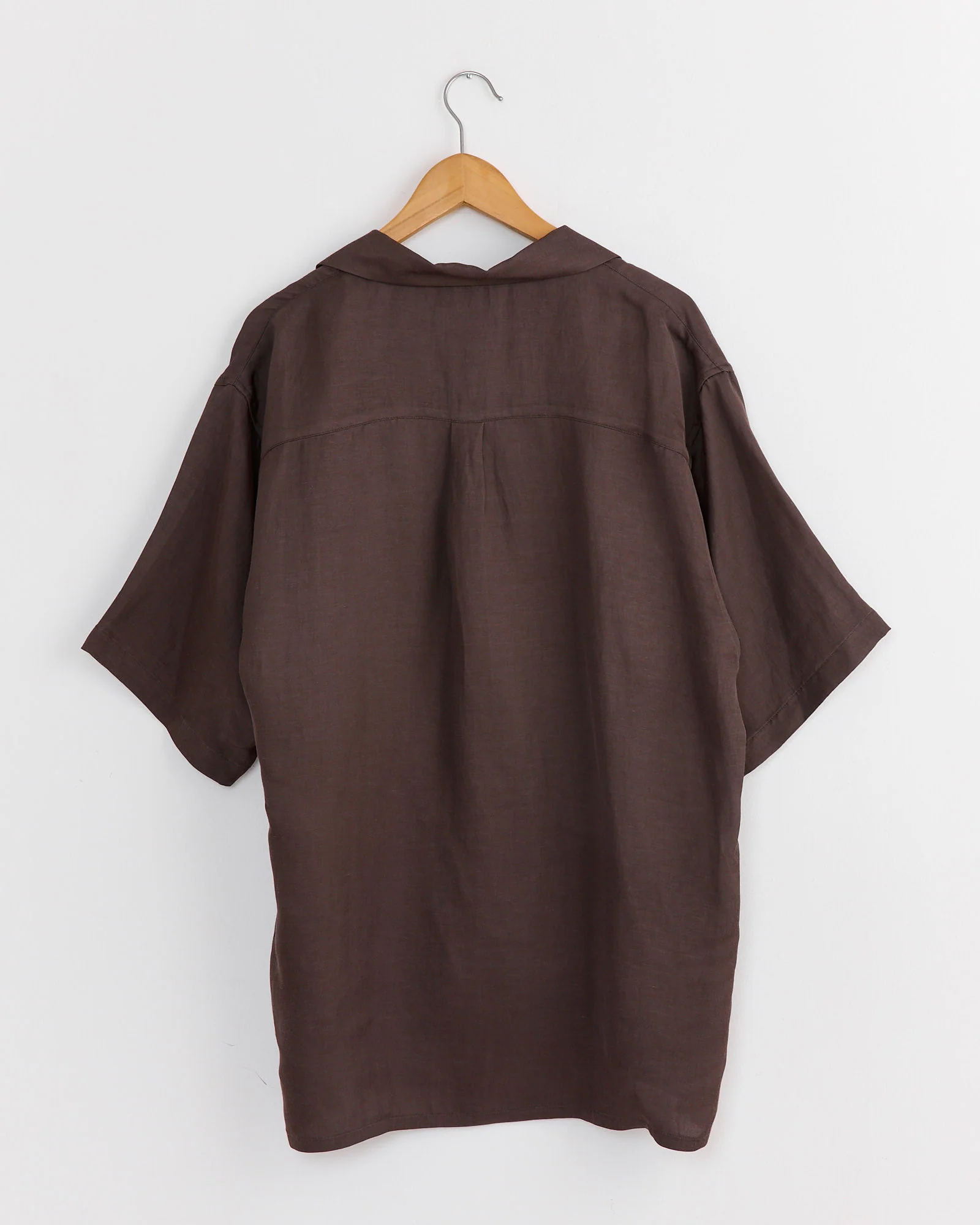 Oversized Open Collar Short Sleeve Shirt in Khaki - Image 3