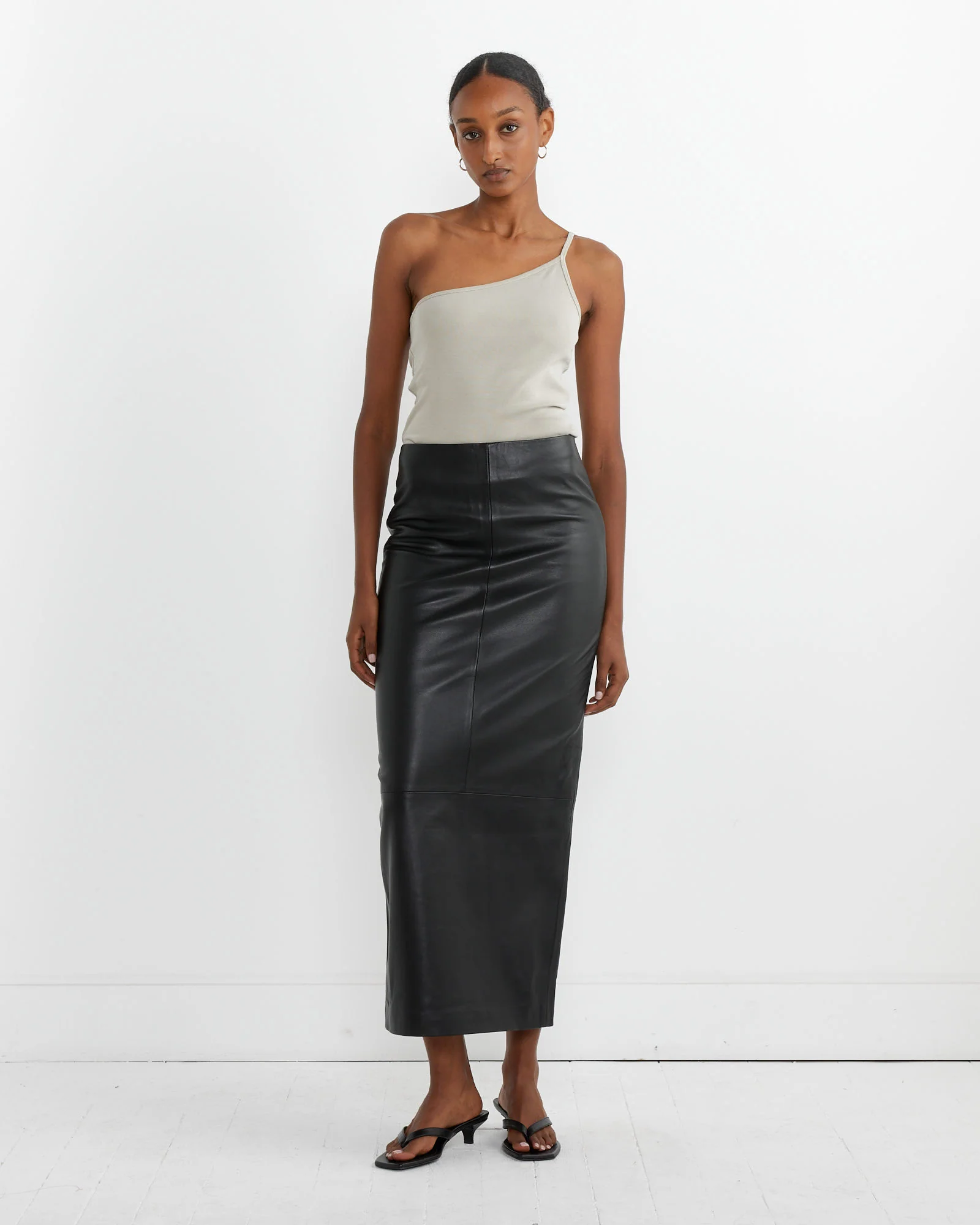 Leather Column Skirt in Black - Image 3