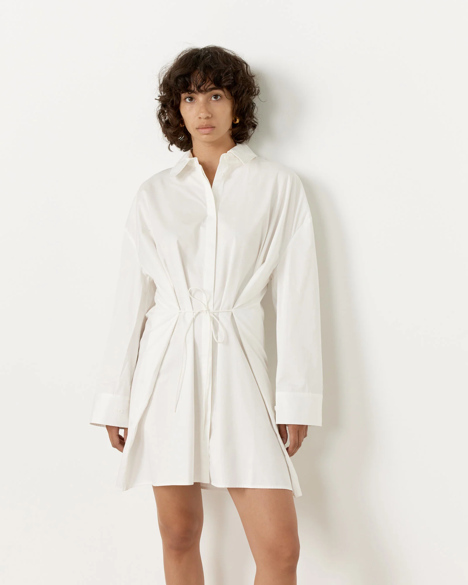 Oversized Shirt Dress in White - Image 3