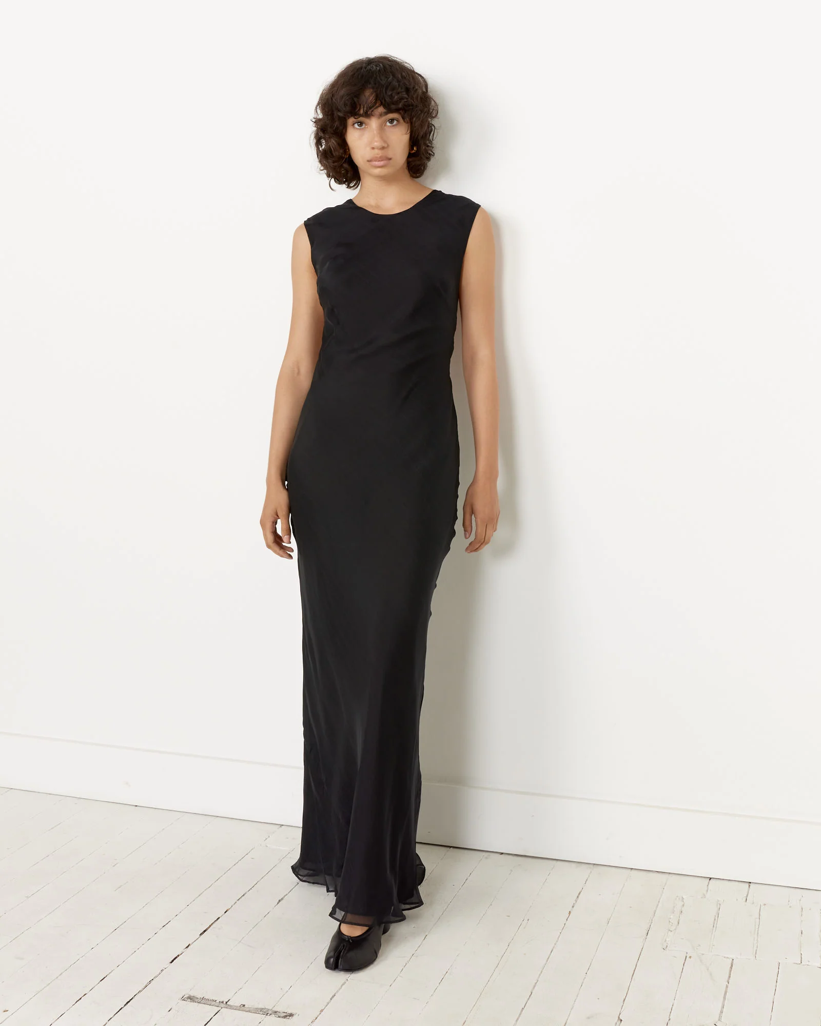 Pinstripe Silk Maxi Dress in Black - Image 2