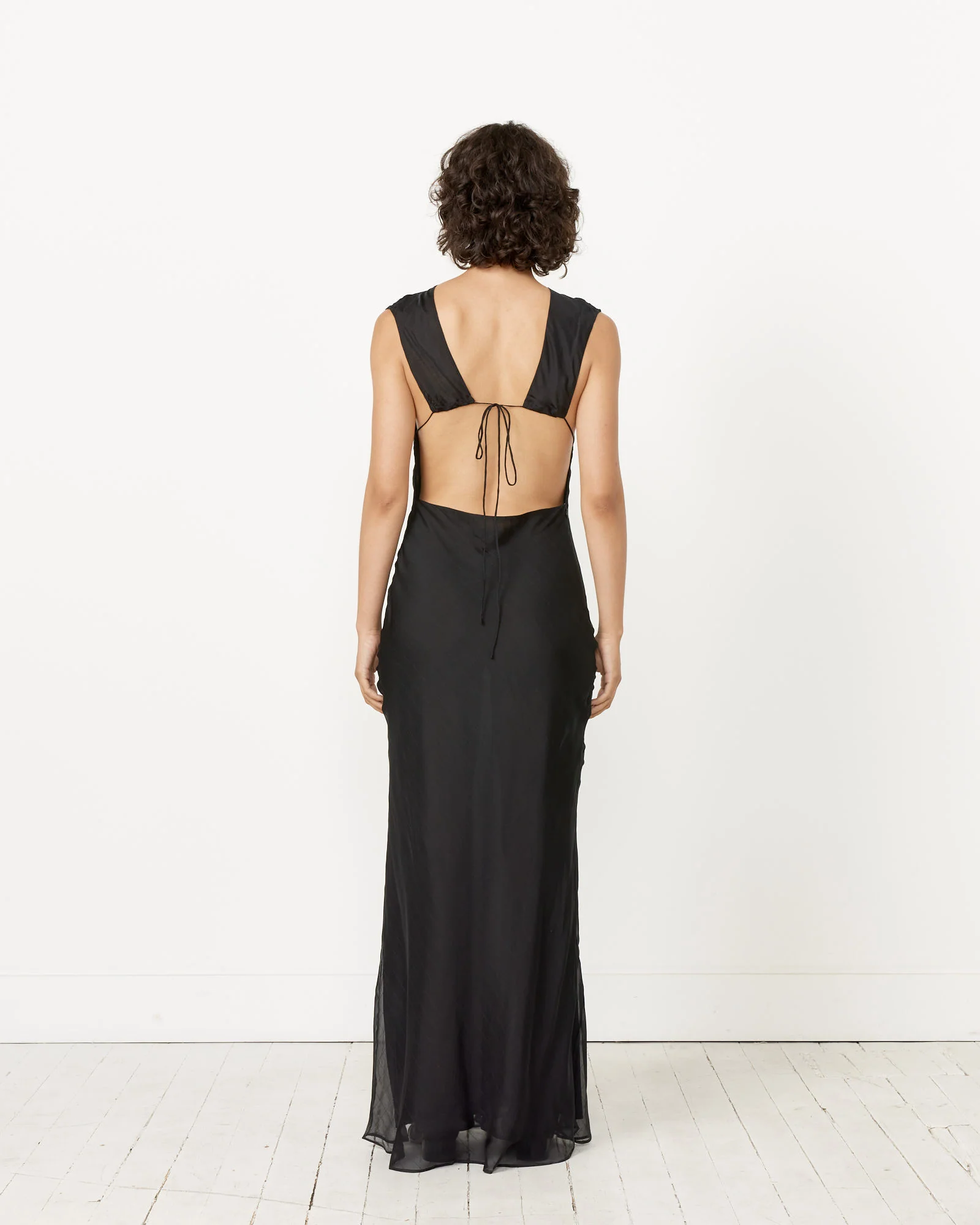 Pinstripe Silk Maxi Dress in Black - Image 5