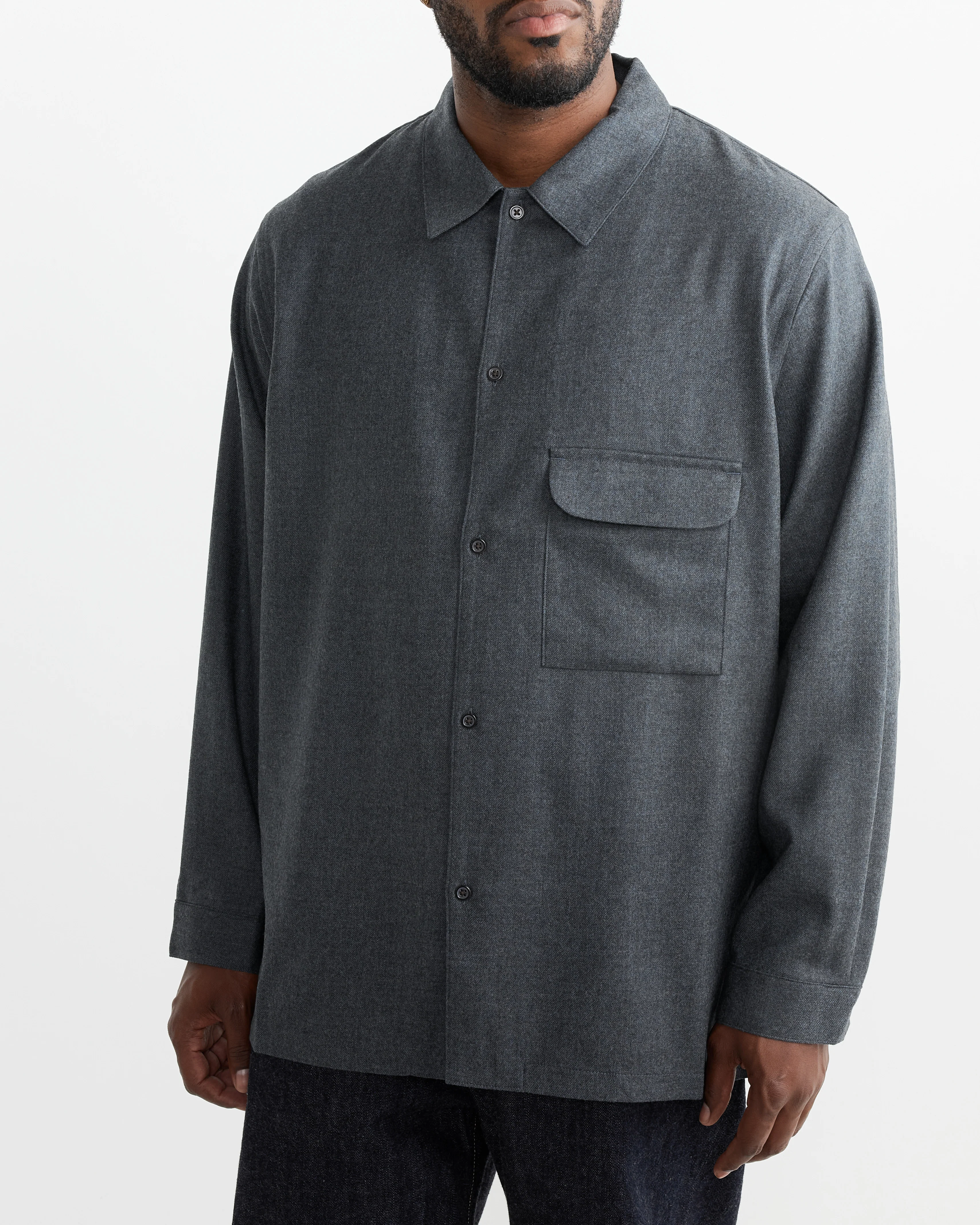 Flat Bottom Wool Shirt in Blue Charcoal - Image 3