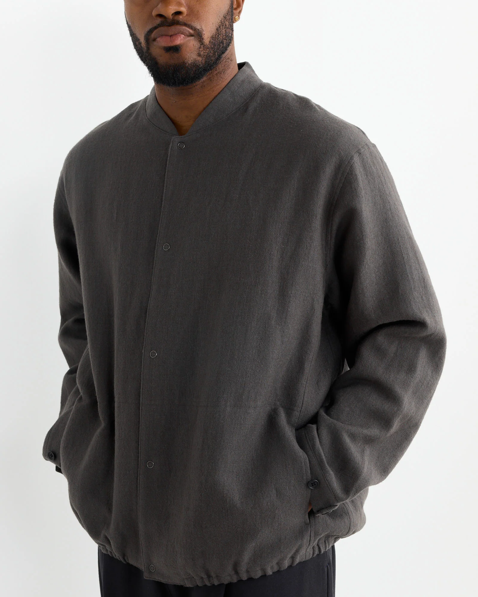 Linen Wool Mix Blouson in Dusty Brown - Image 3