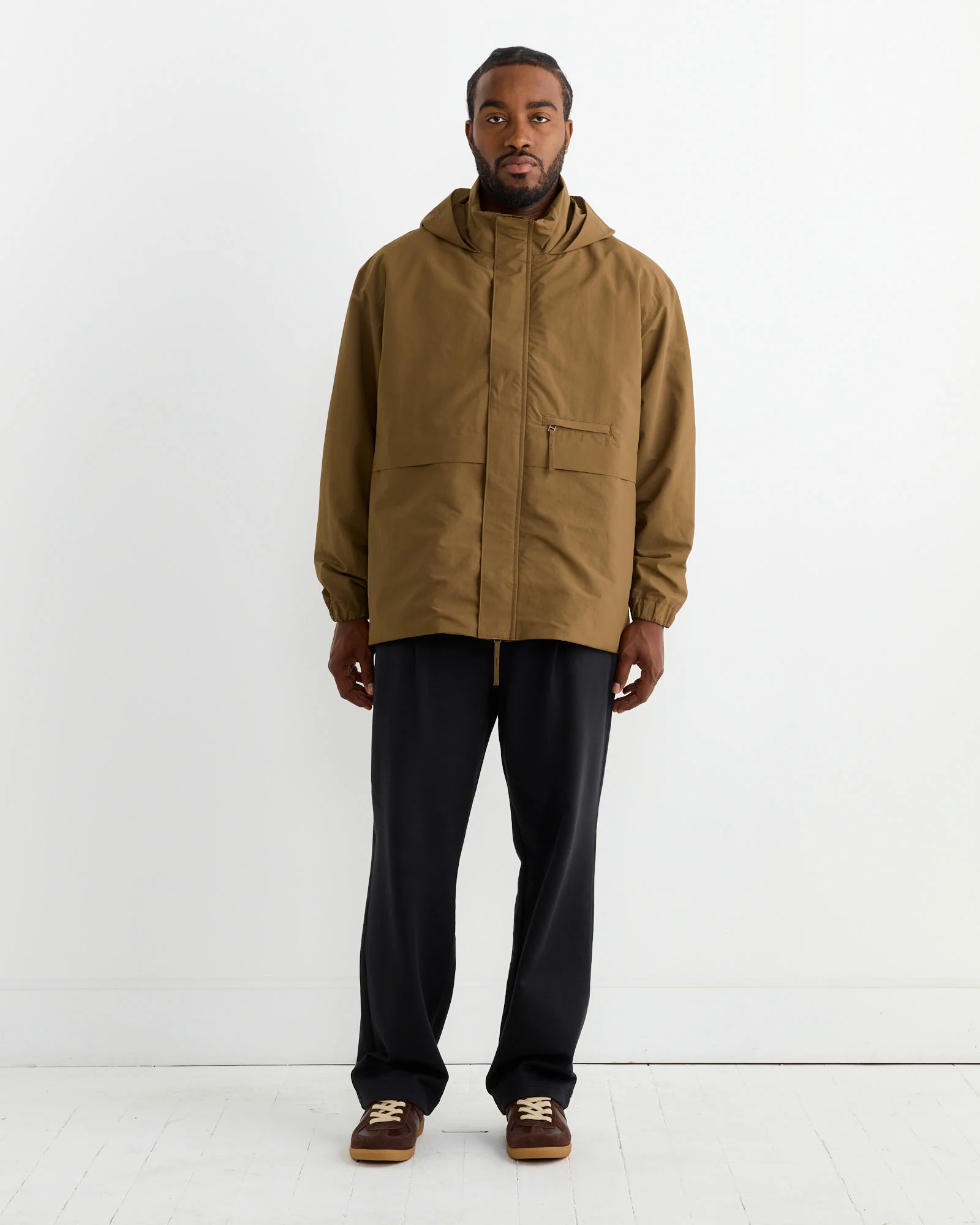 Stand Collar Field Jacket in Camel - Image 2