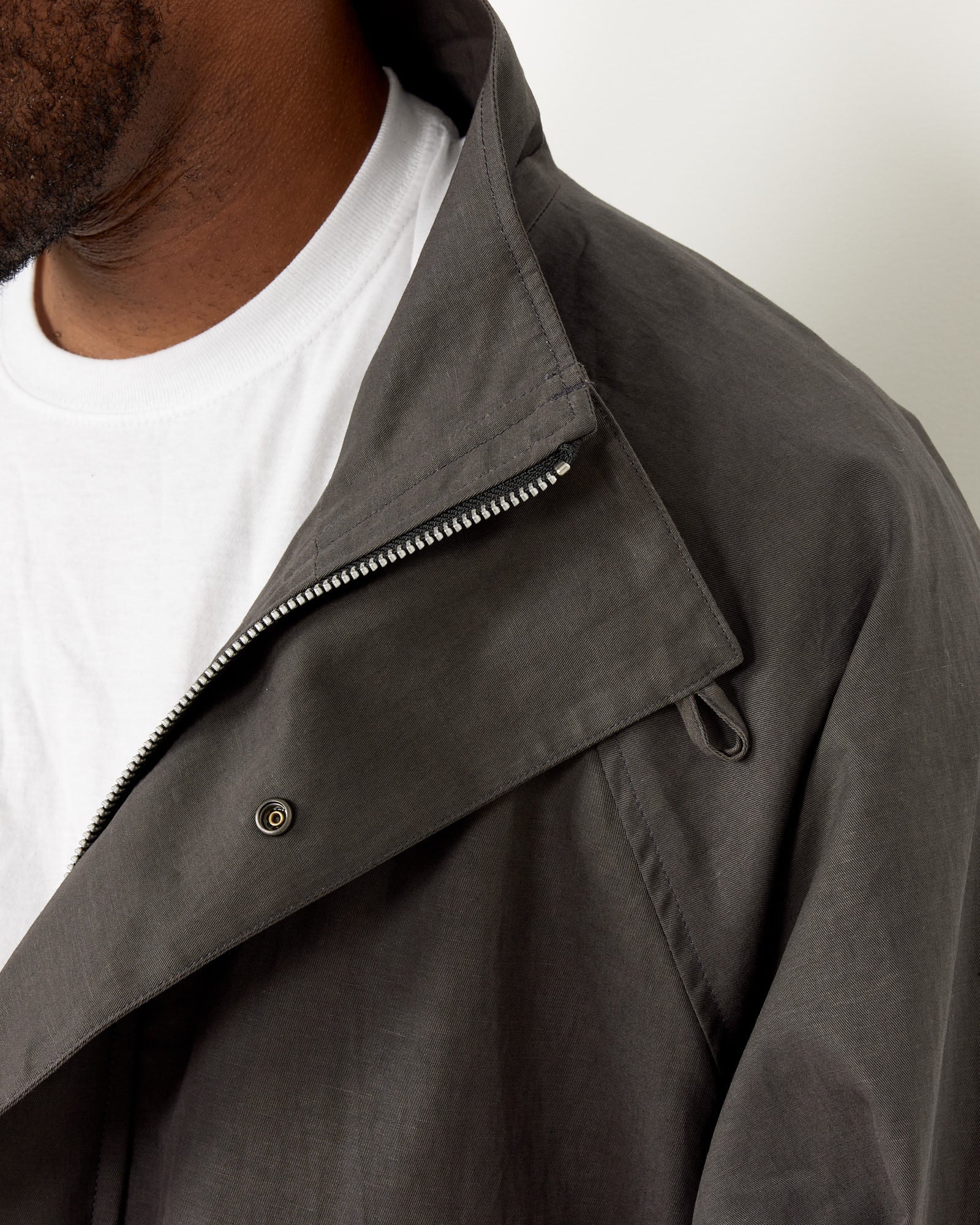 Stand Collar Half Coat in Charcoal - Image 6