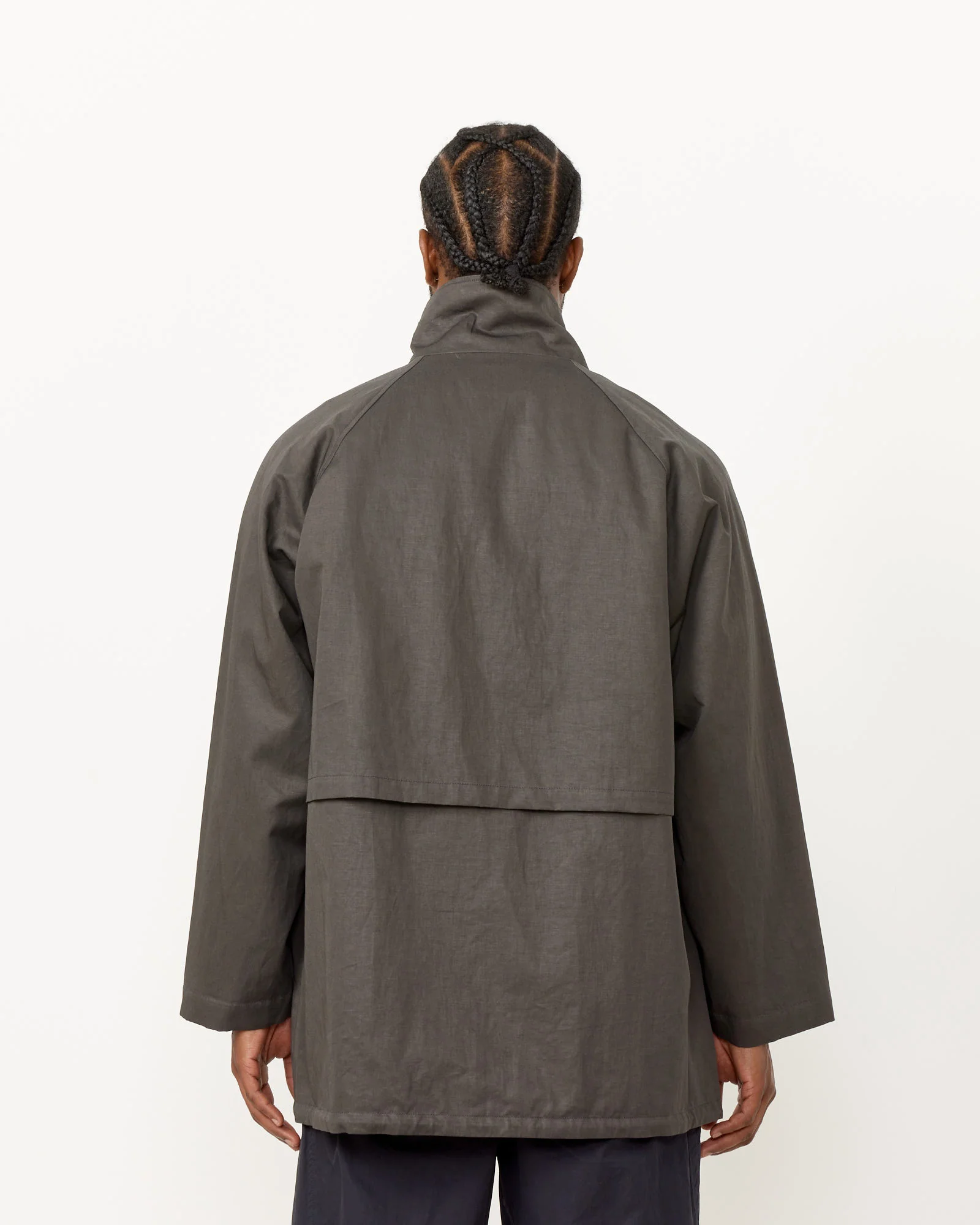 Stand Collar Half Coat in Charcoal - Image 7