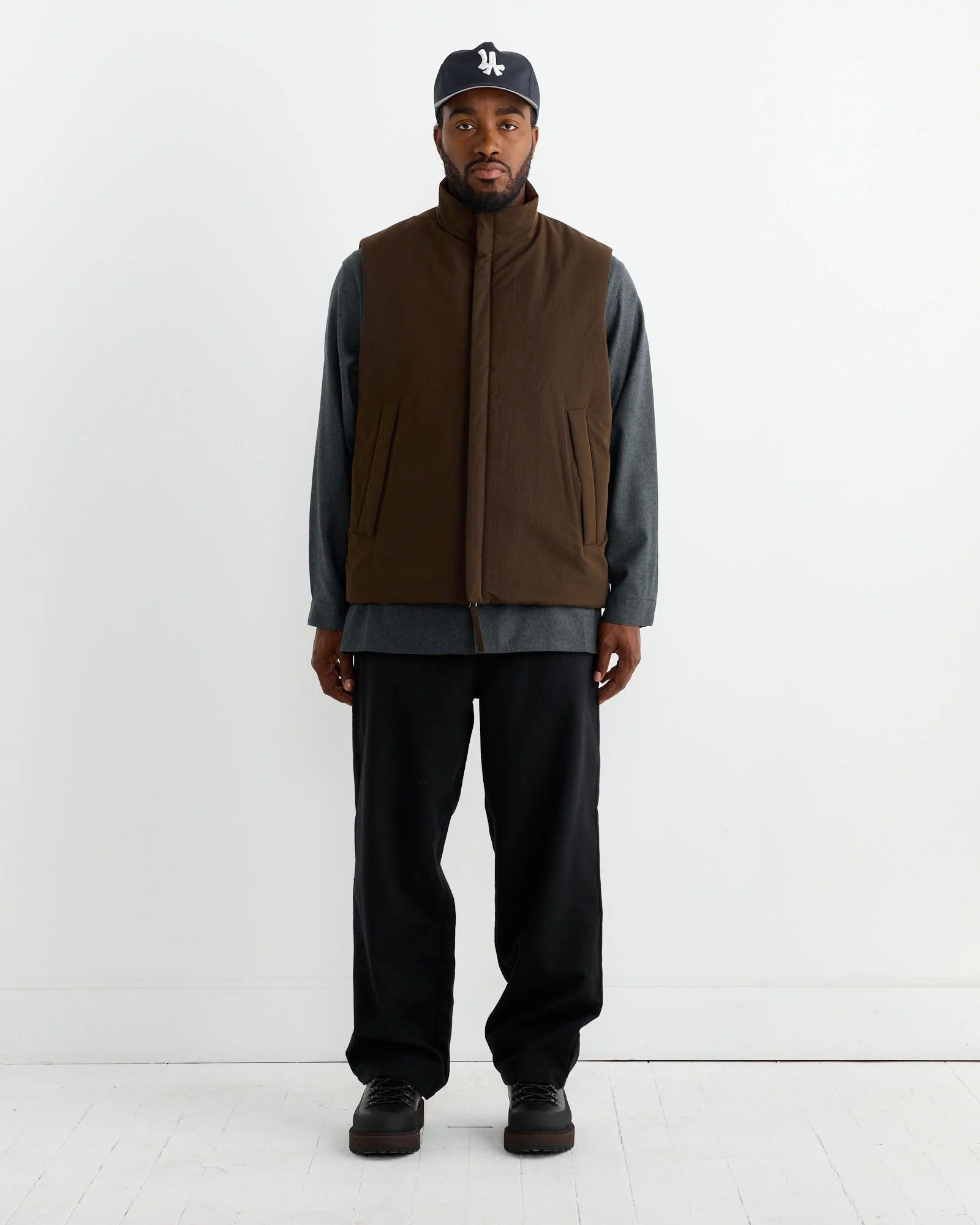 Stand Collar Padded Vest in Brown - Image 2