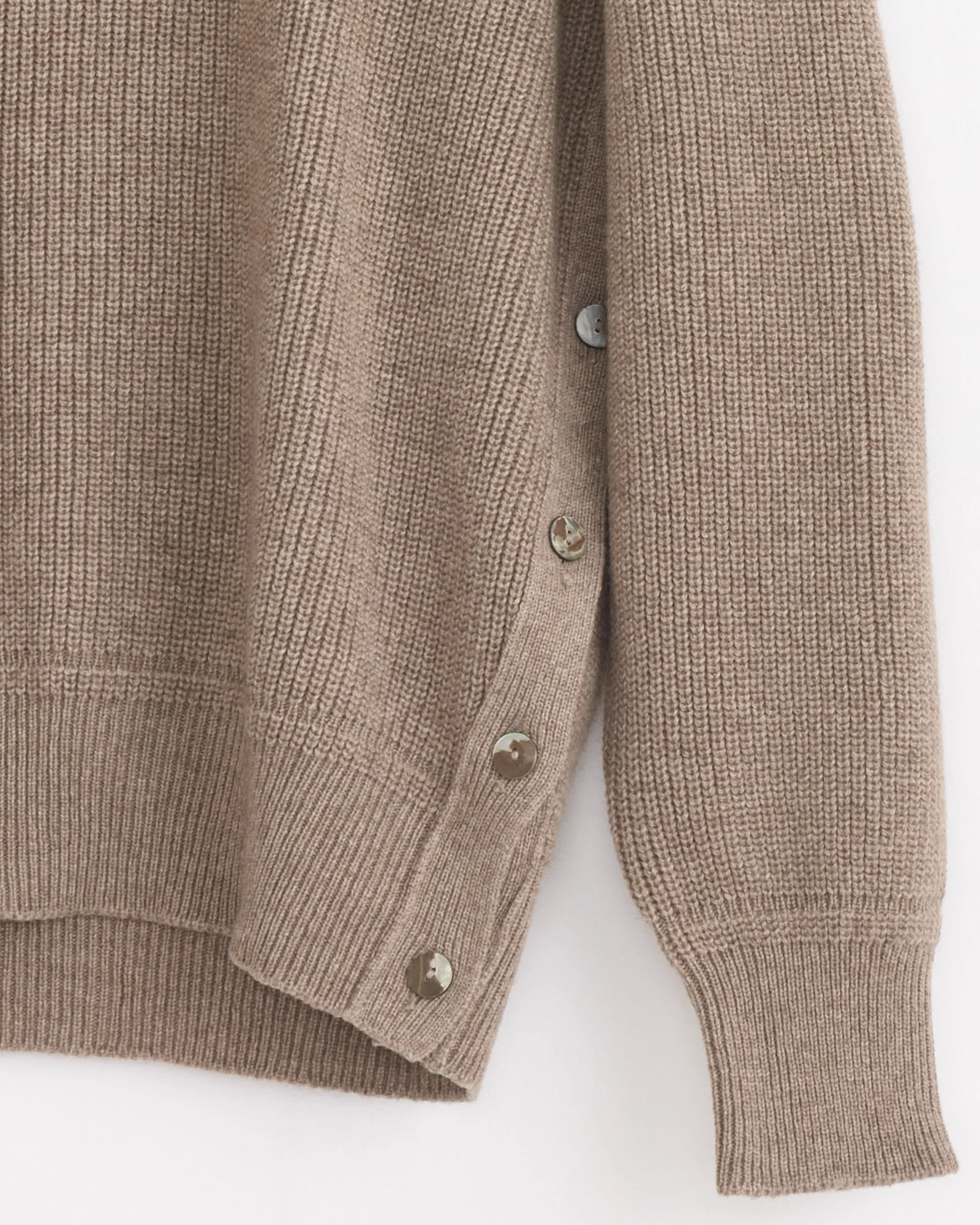 Side Button Crewneck in Undyed Taupe - Image 2