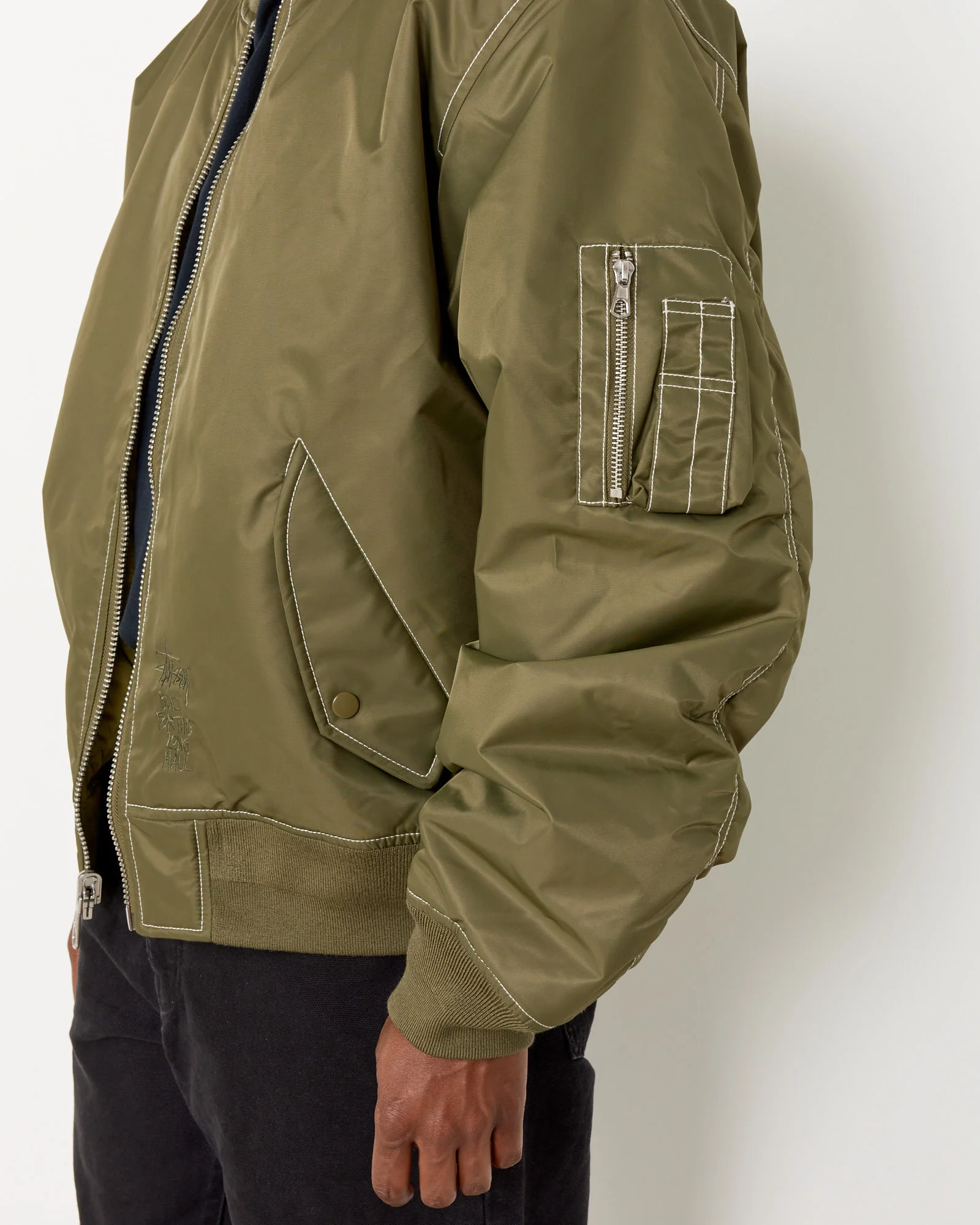 Built Bomber Jacket in Olive - Image 2