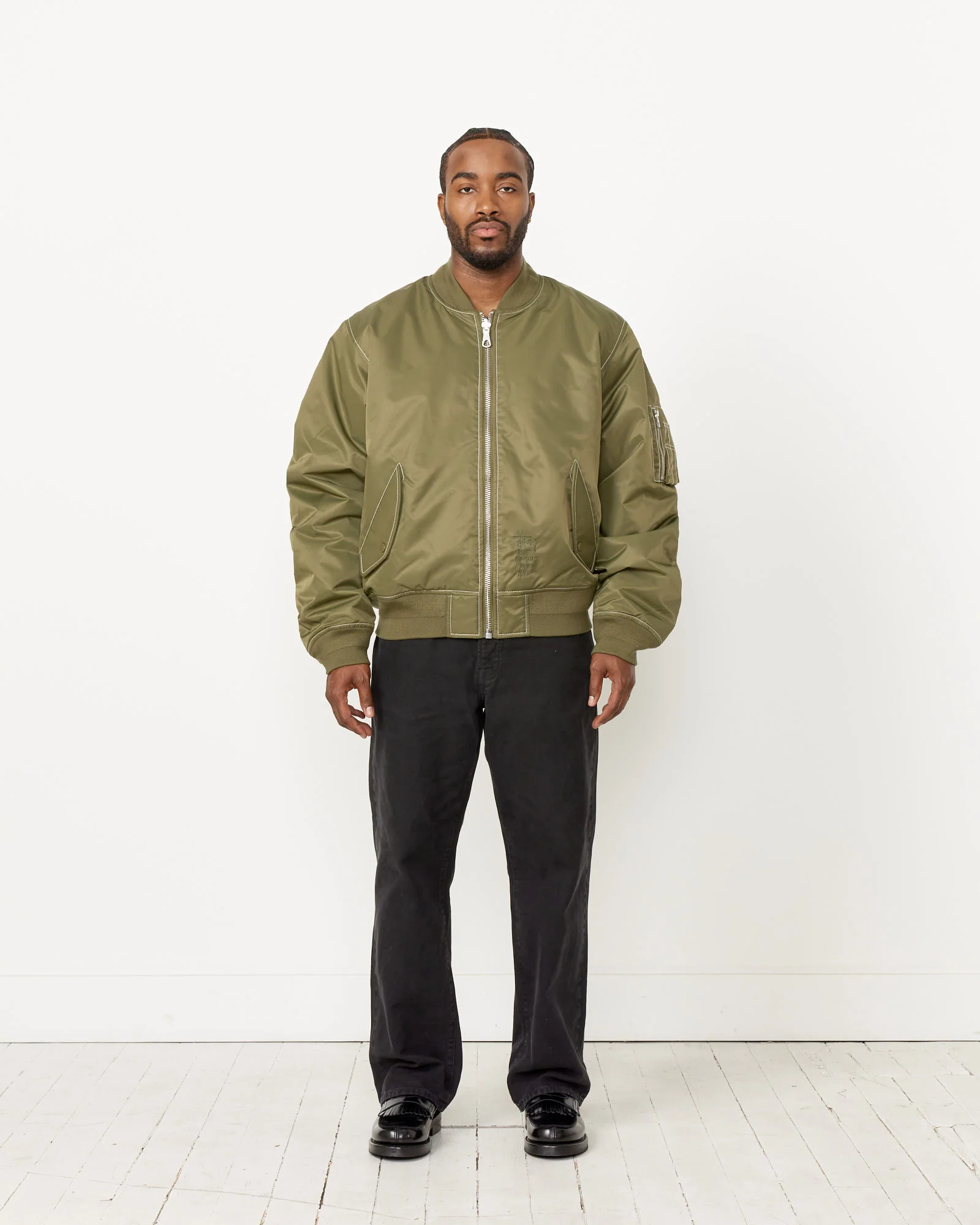 Built Bomber Jacket in Olive - Image 3