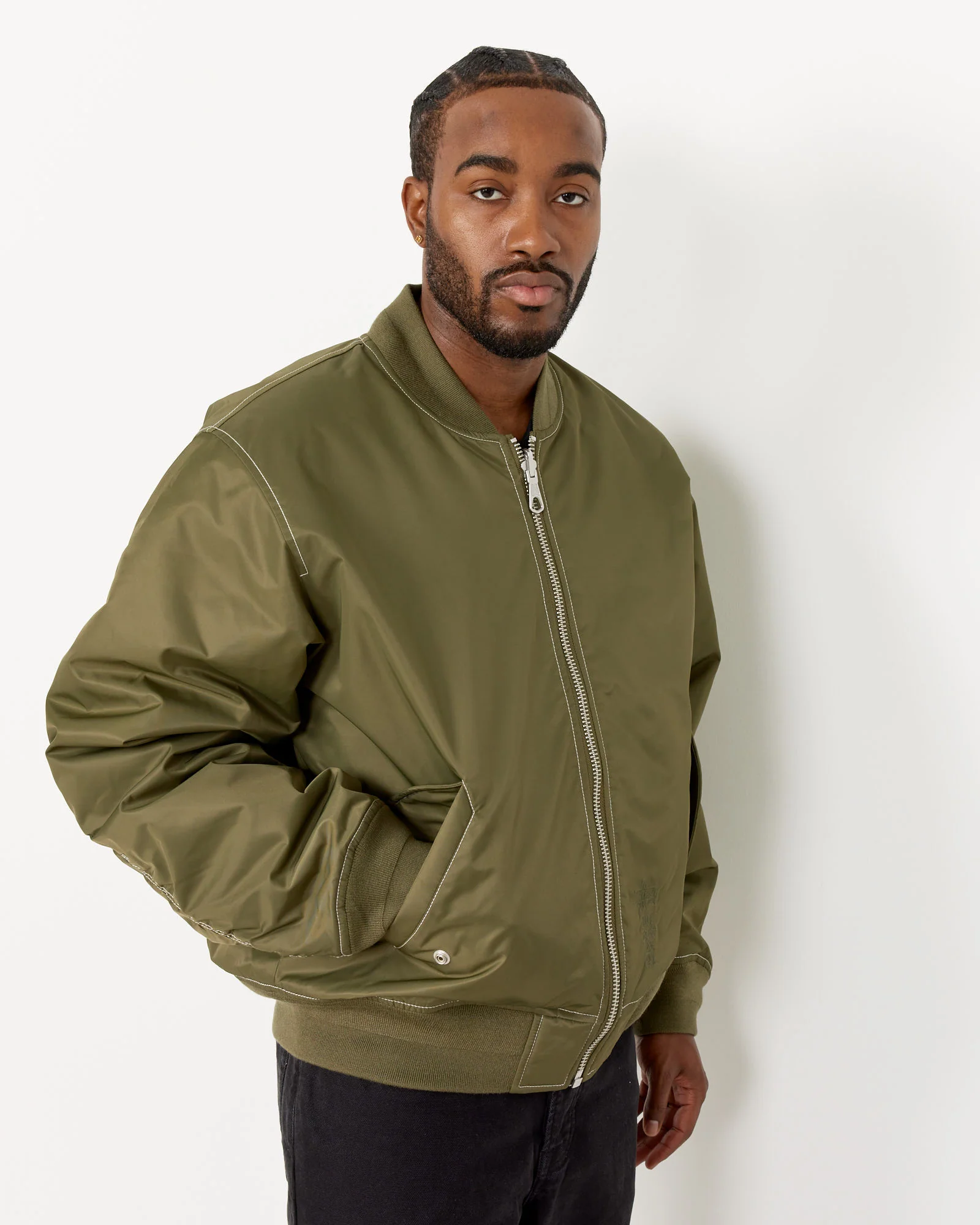 Built Bomber Jacket in Olive - Image 4