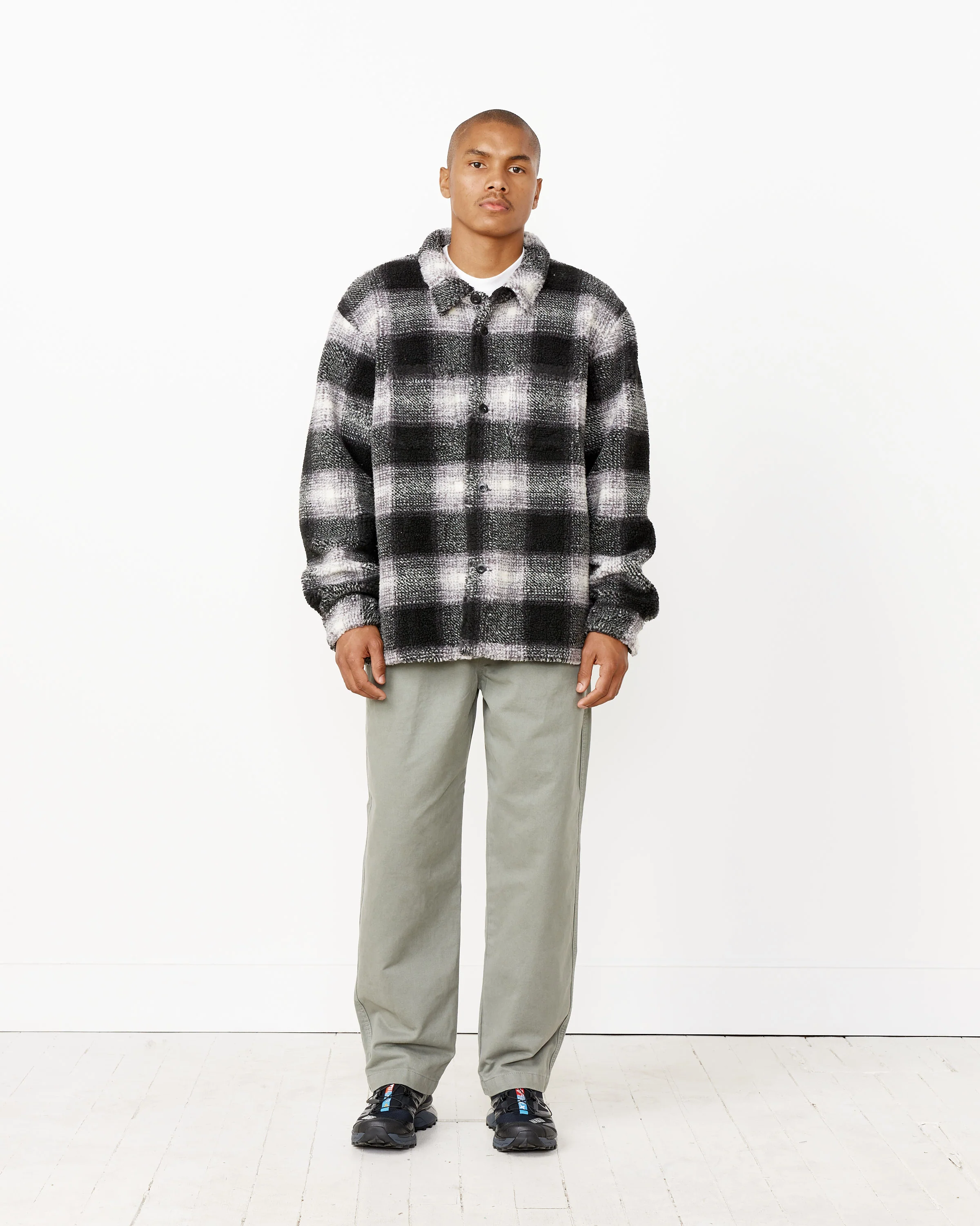 Plaid Sherpa Shirt in Black - Image 3