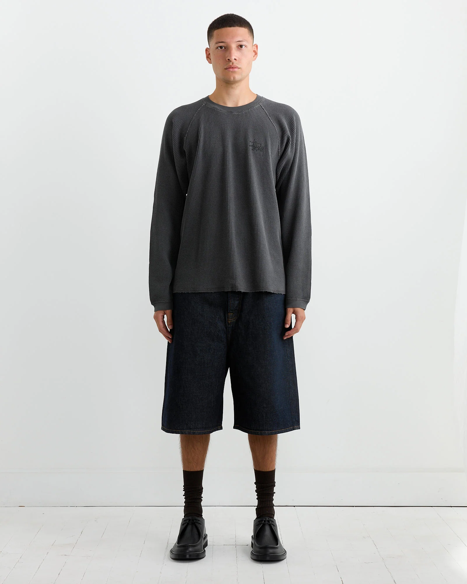 Raglan Thermal Basic Crewneck in Washed Black - Image 2