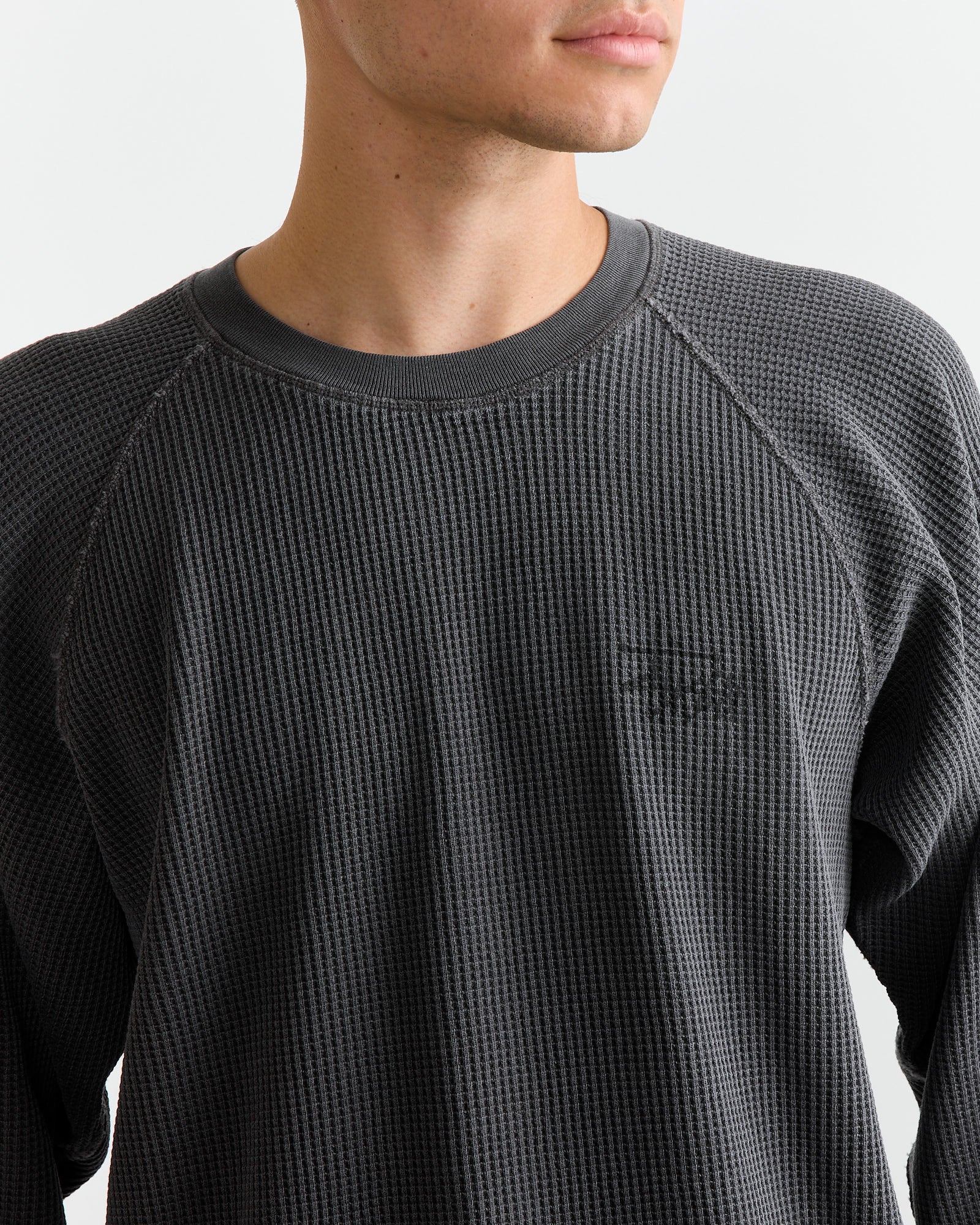 Raglan Thermal Basic Crewneck in Washed Black - Image 3