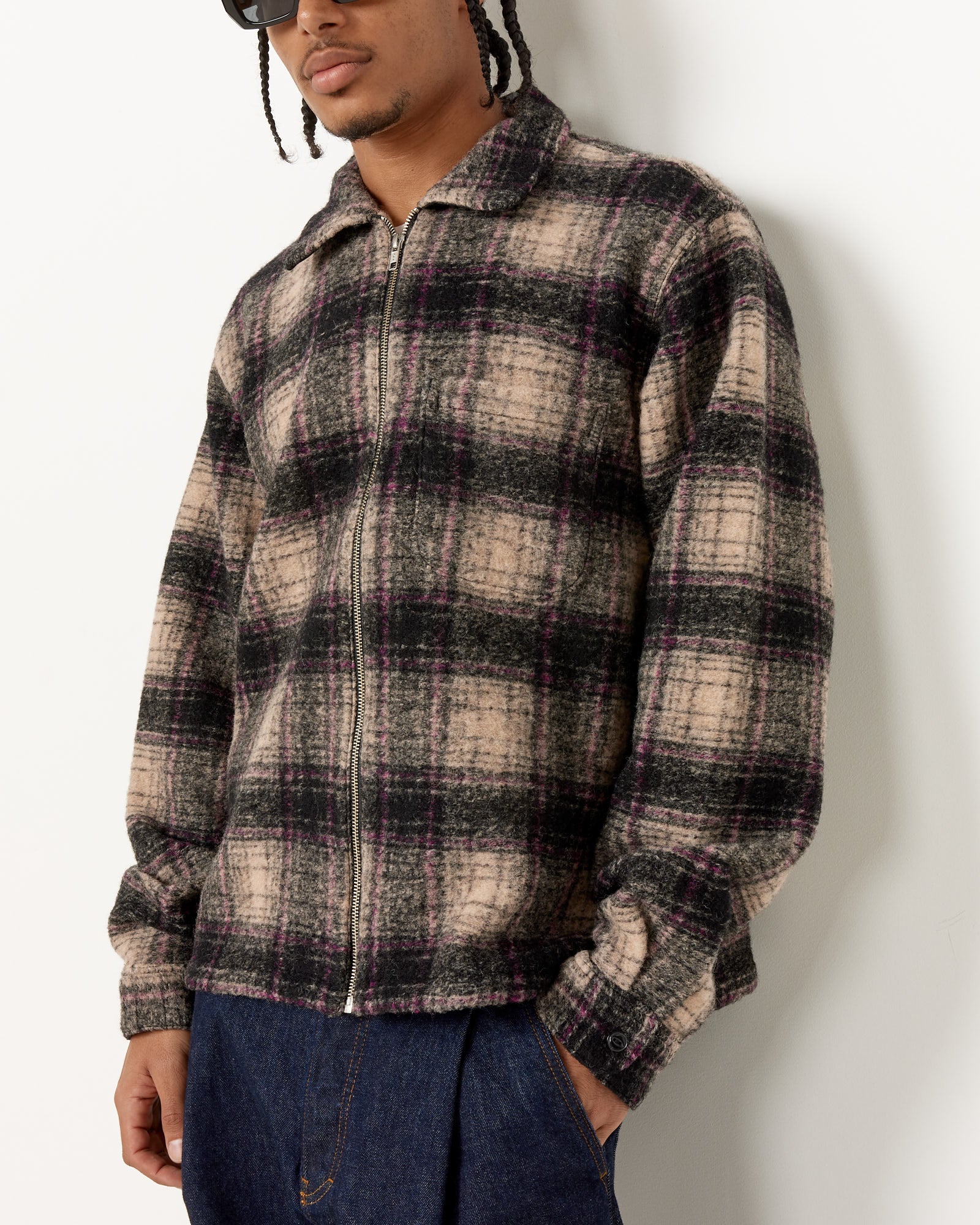Wool Plaid Zip Shirt - Image 3