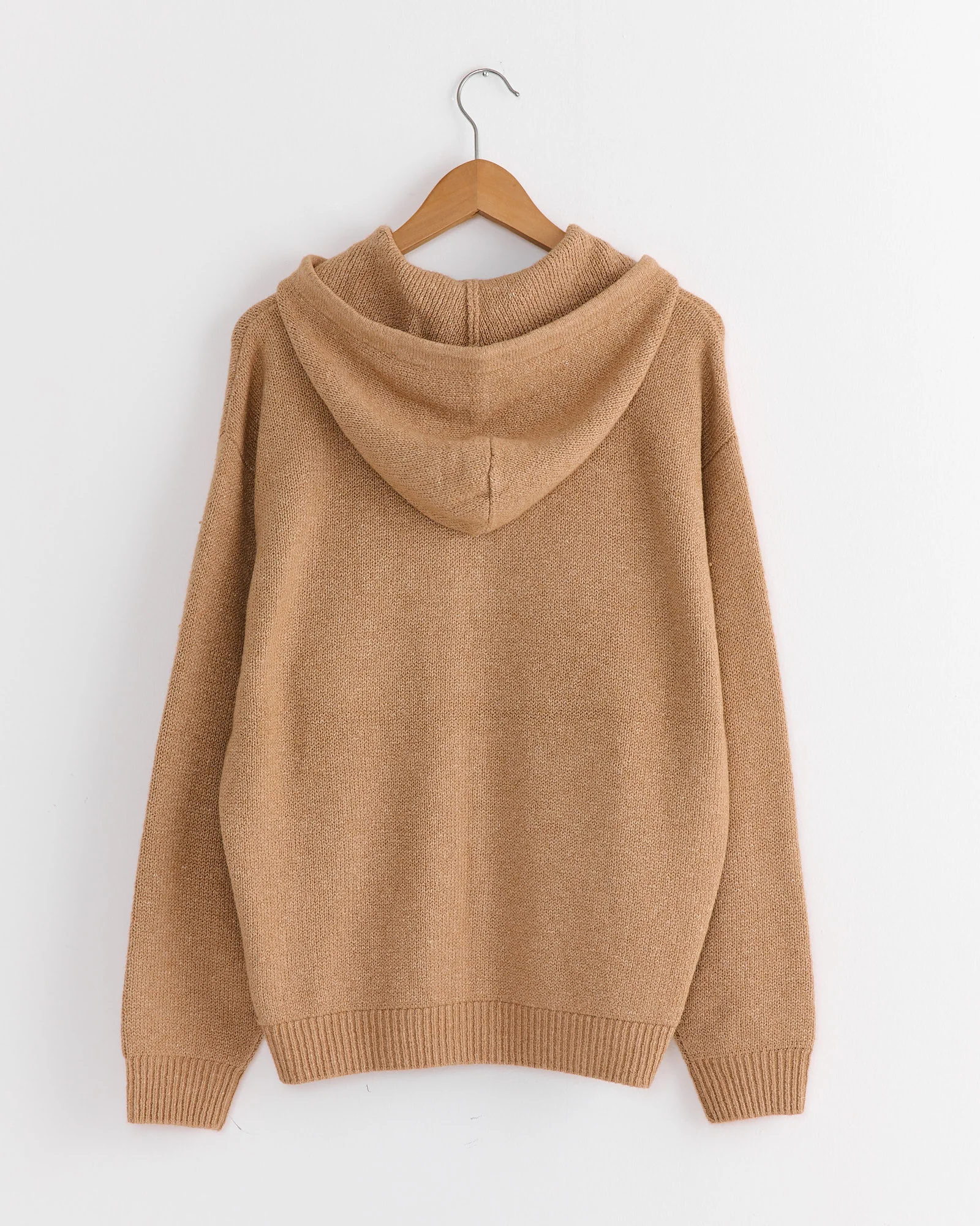 Zip Up Hooded Sweater in Camel - Image 2