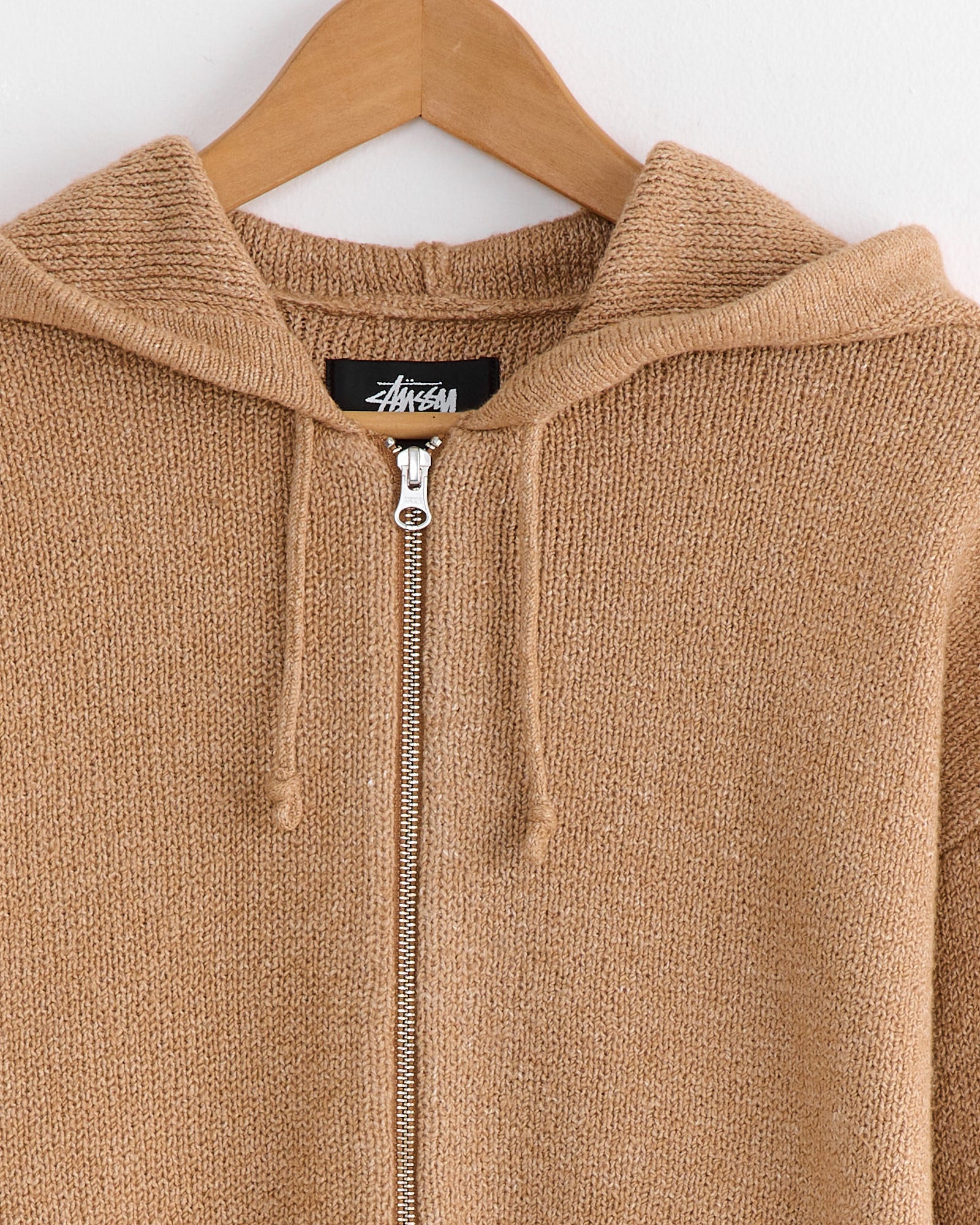 Zip Up Hooded Sweater in Camel - Image 3