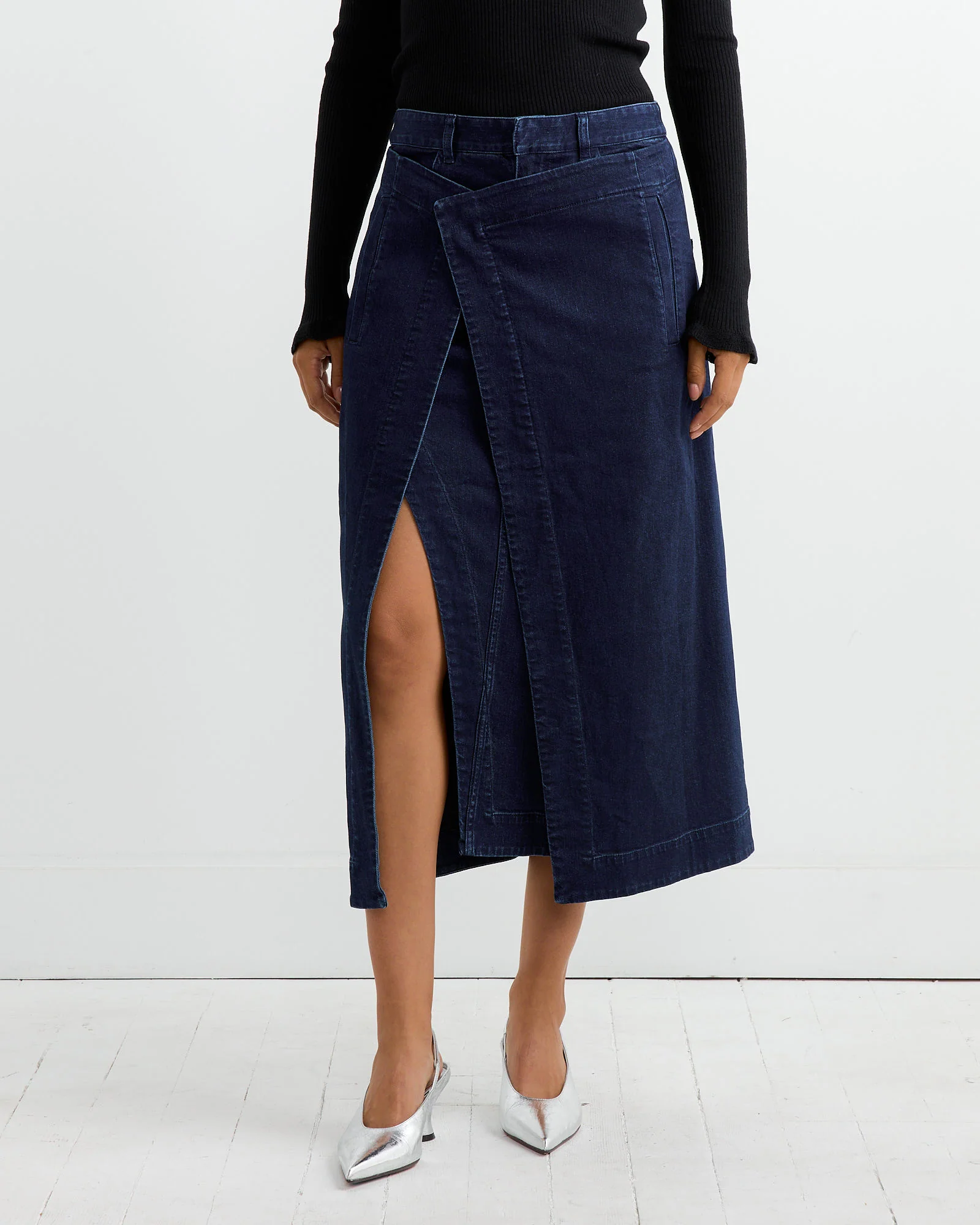 Denim Wrap Skirt in Classic Indigo - Image 2