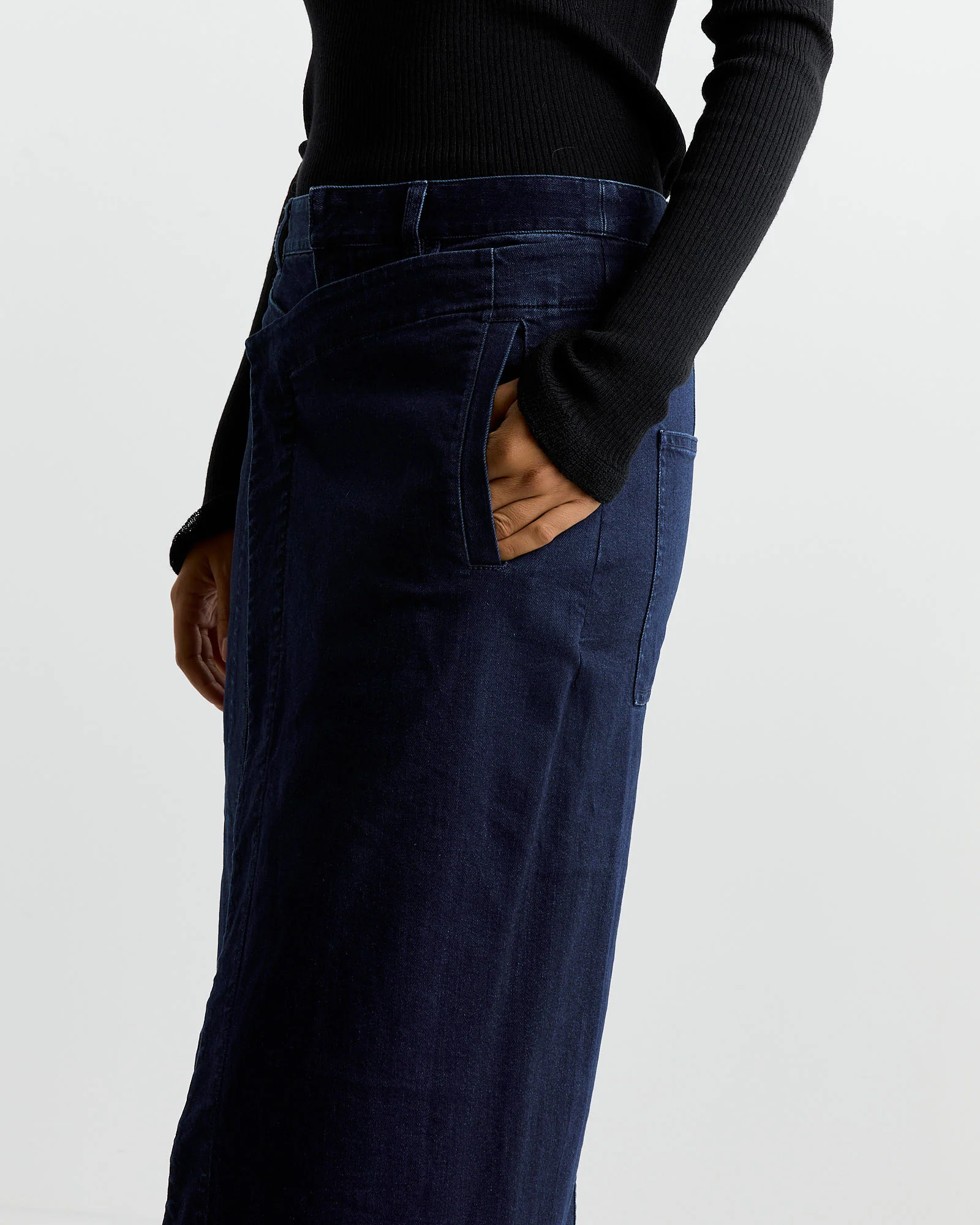 Denim Wrap Skirt in Classic Indigo - Image 4