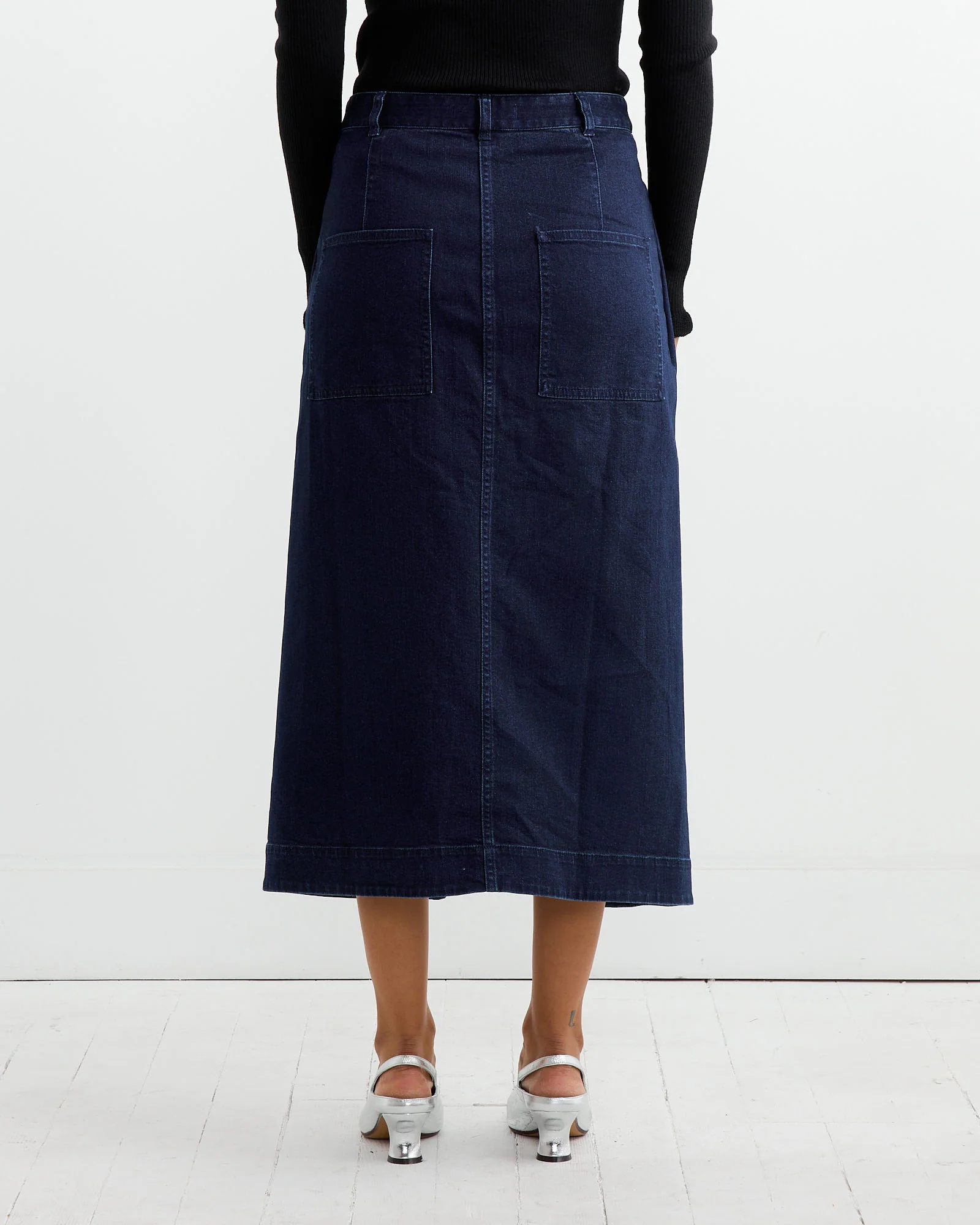 Denim Wrap Skirt in Classic Indigo - Image 5