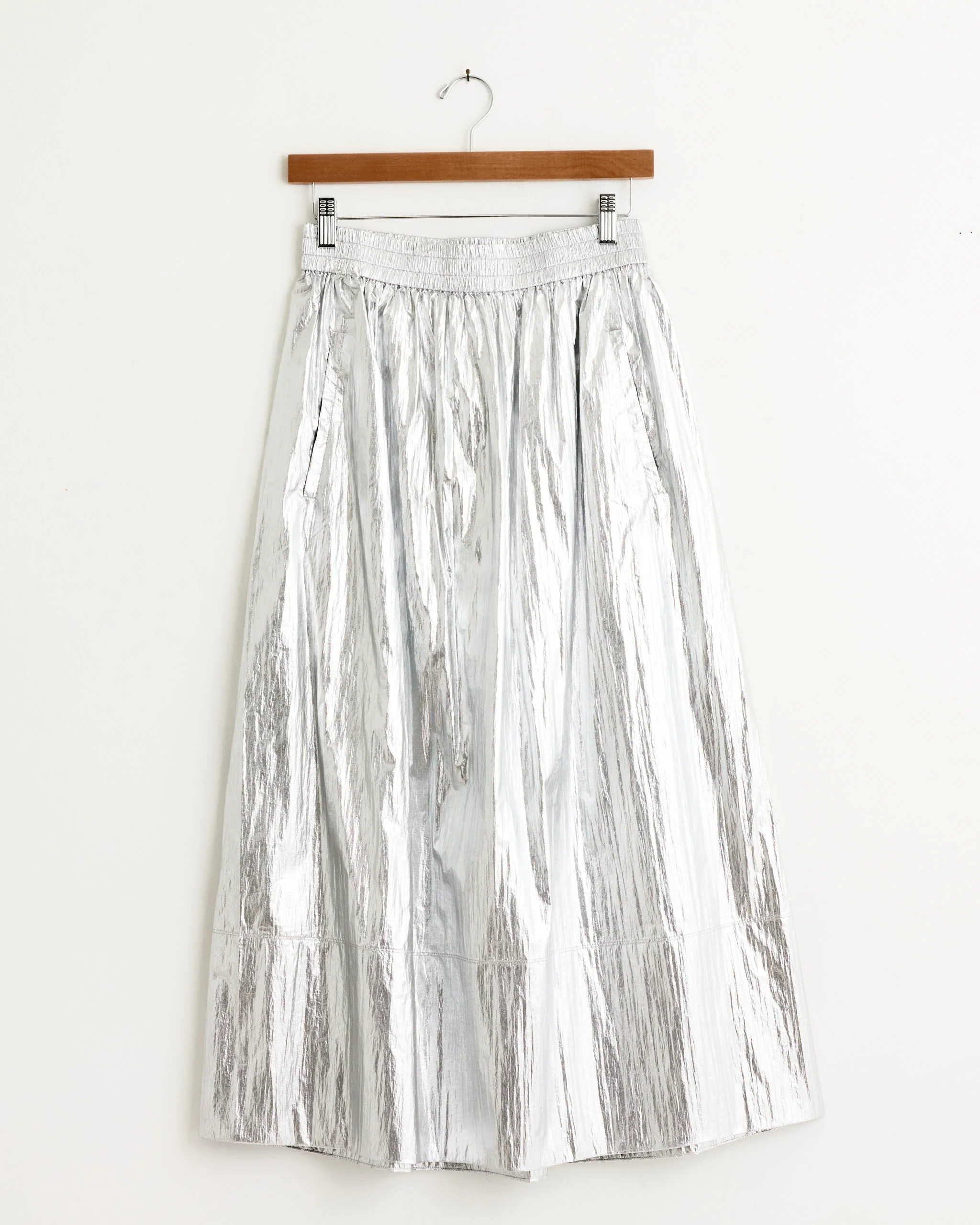 Metallic Nylon Pull On Skirt in Silver