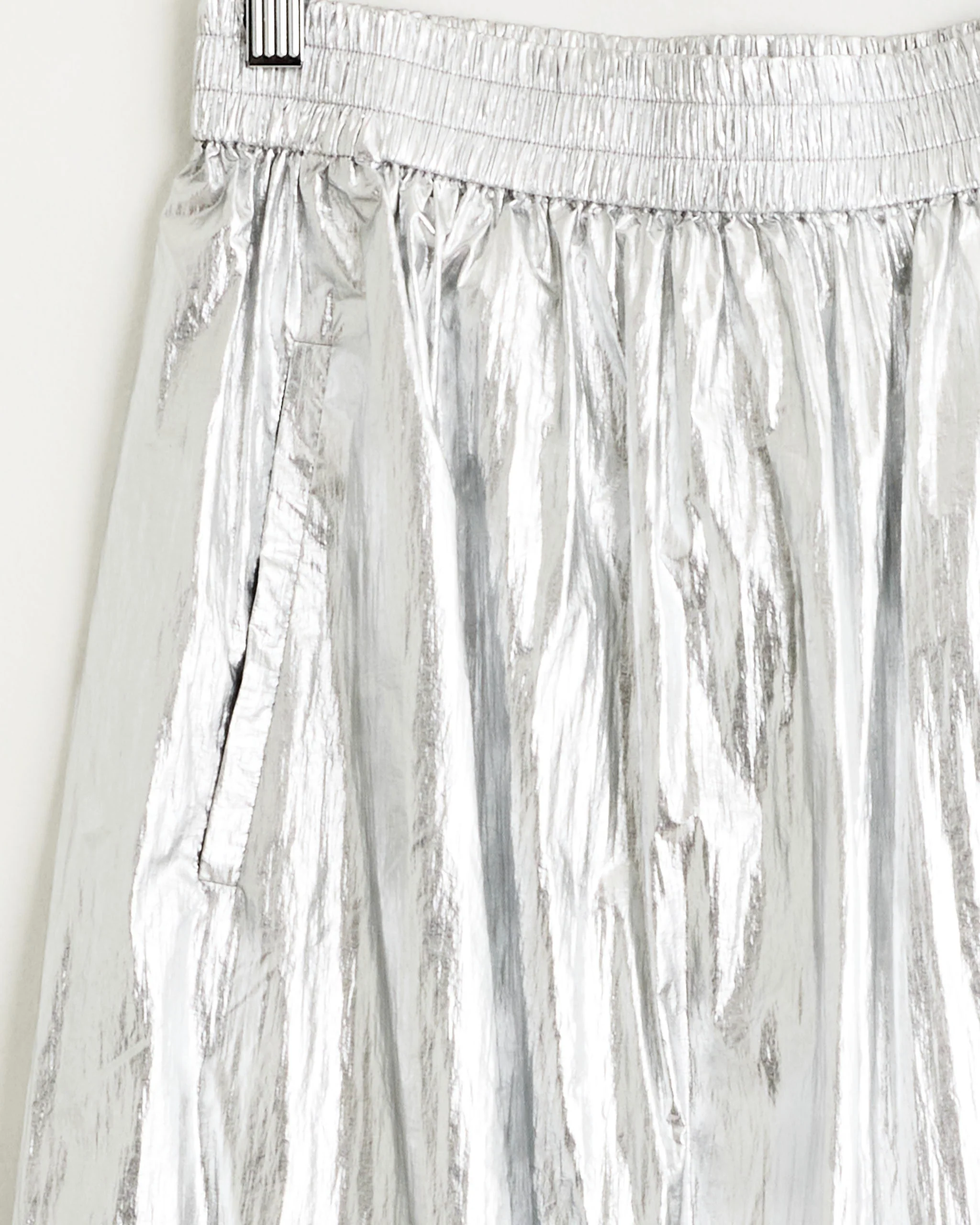 Metallic Nylon Pull On Skirt in Silver - Image 2
