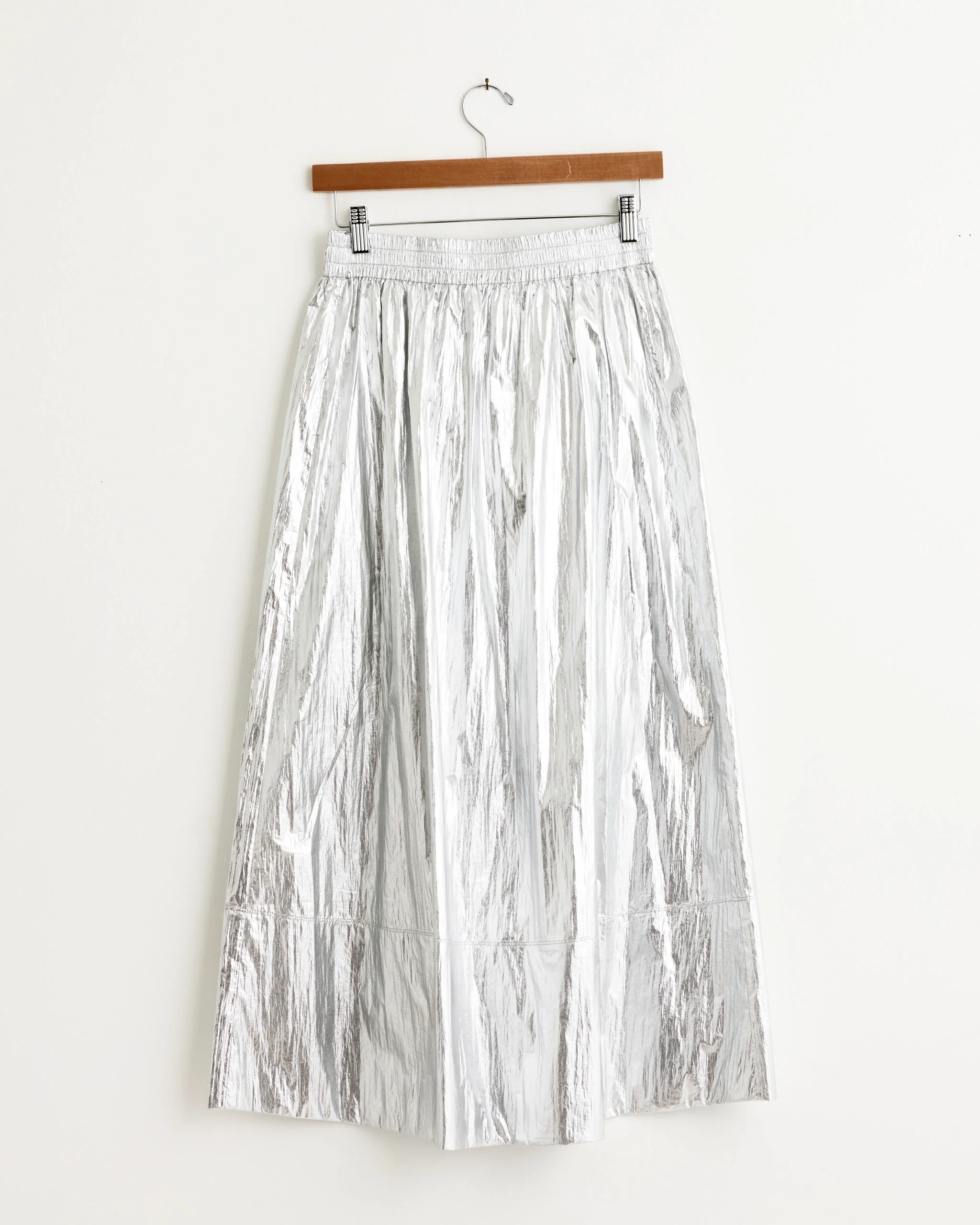Metallic Nylon Pull On Skirt in Silver - Image 3