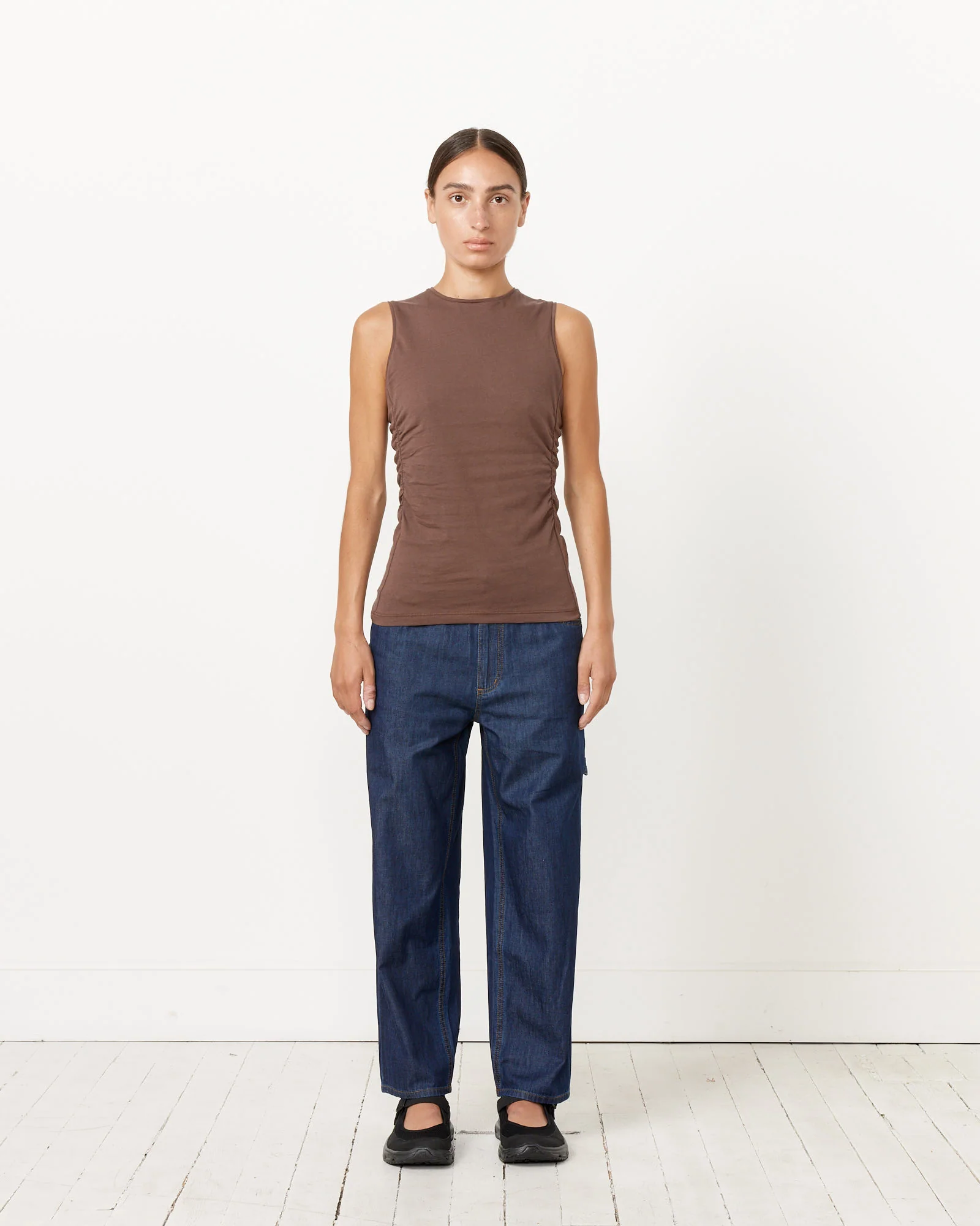 Shirred Crewneck Top in Cacao - Image 2