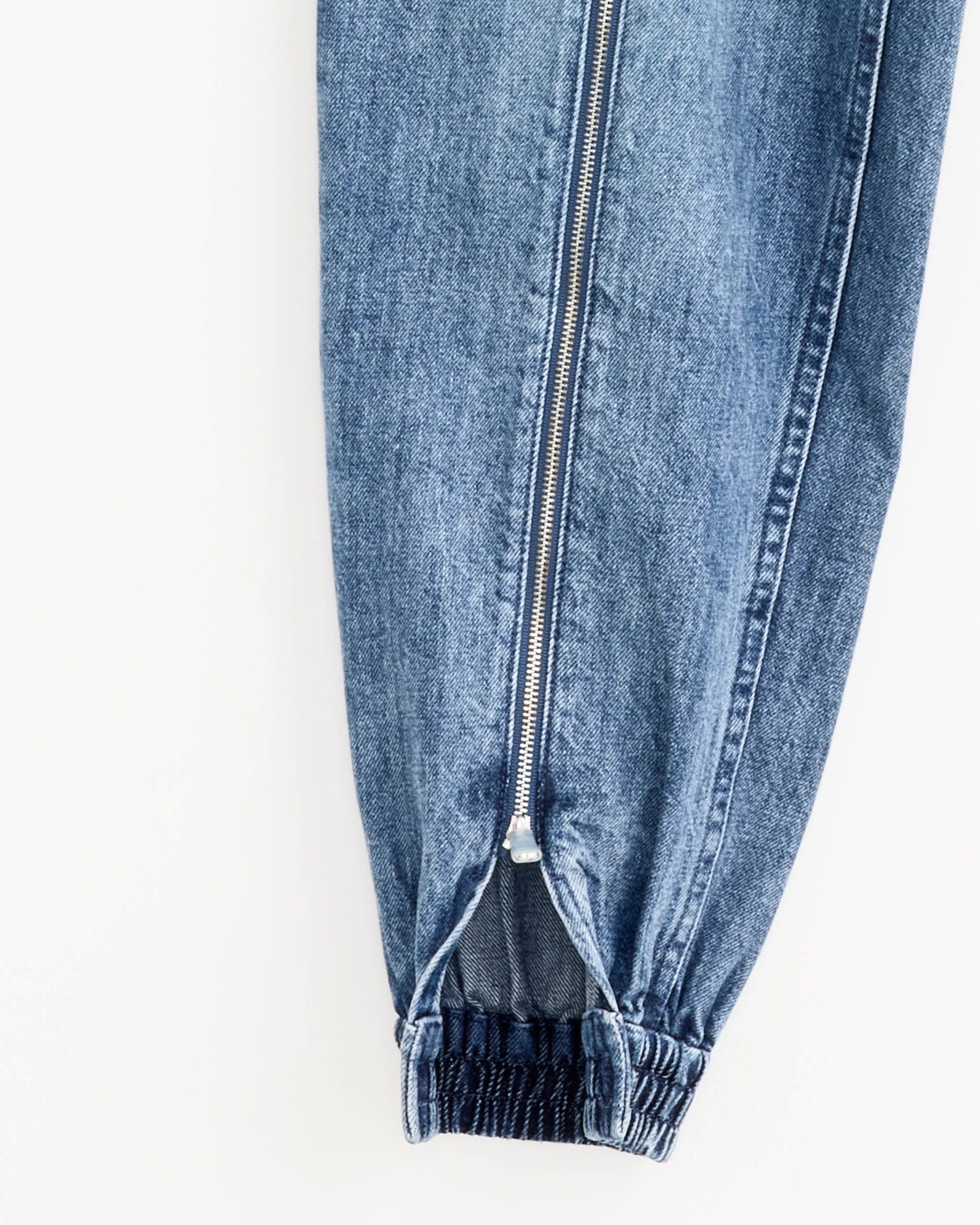 Zippered Denim Jogger in Classic Blue - Image 3
